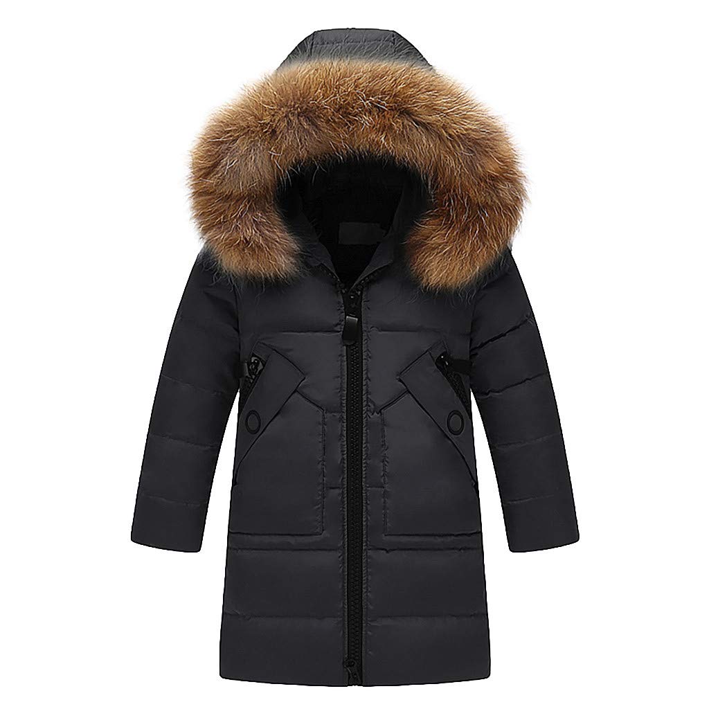 CLOTHBEST Kids Winter Faux Fur Hooded Parka - Warm Puffer Jacket for Boys & Girls | Cold Weather Outerwear for School, Play & Outdoor Activities