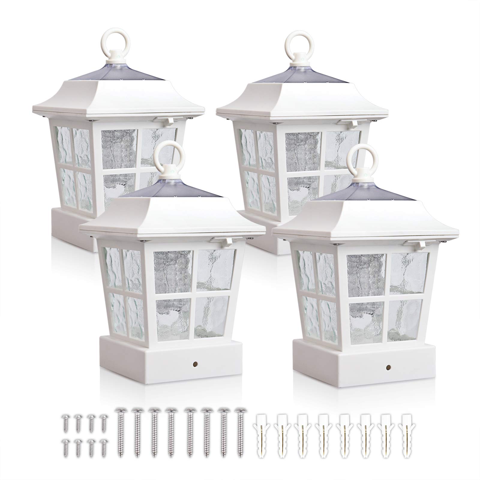 KMC LIGHTING KT130QFX4W 4-Pack Solar Post Cap Lights for 4x4 Wooden Posts - Waterproof Outdoor Solar Lighting for Deck, Fence, Mailbox & Garden Decor