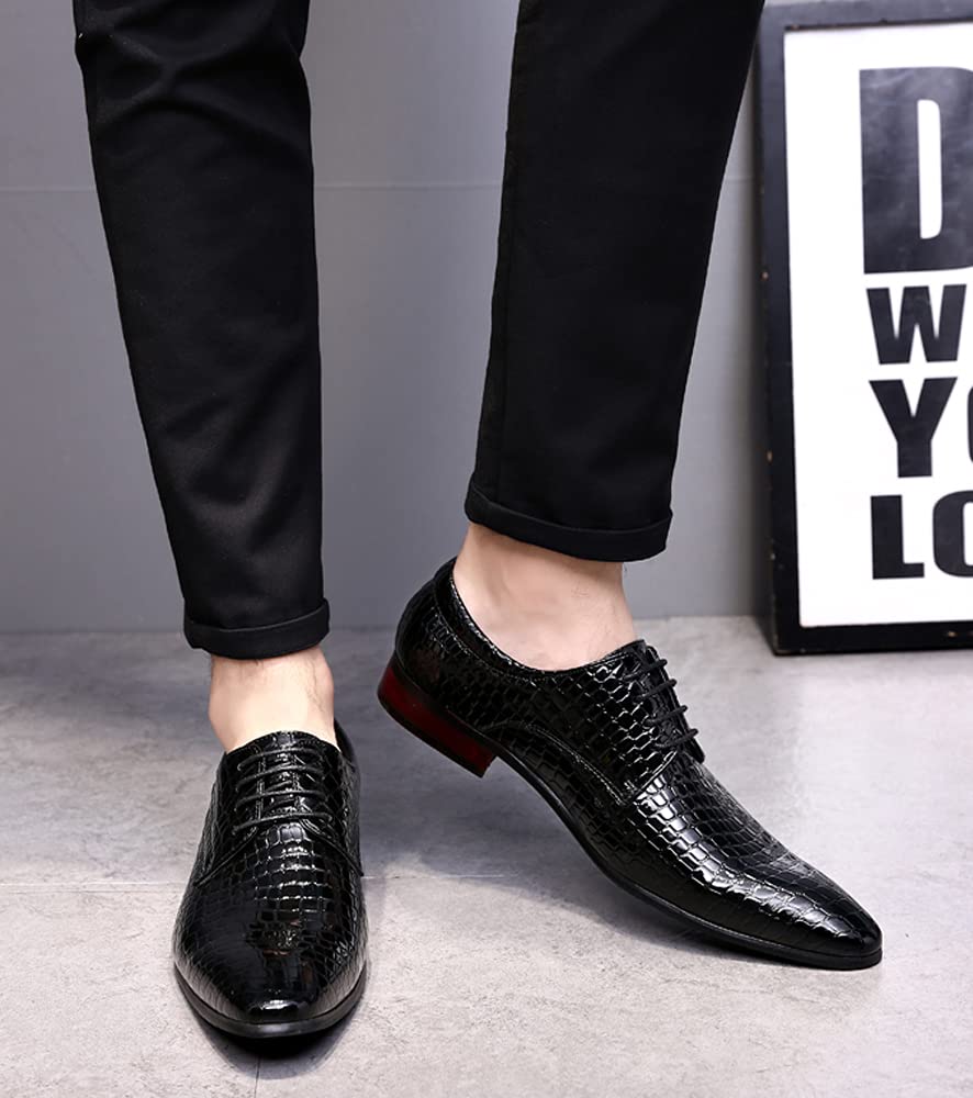 Premium Men's Oxford Dress Shoes - Genuine Alligator Patent Leather for Weddings, Prom & Formal Events - Comfortable & Stylish for Business & Casual Wear