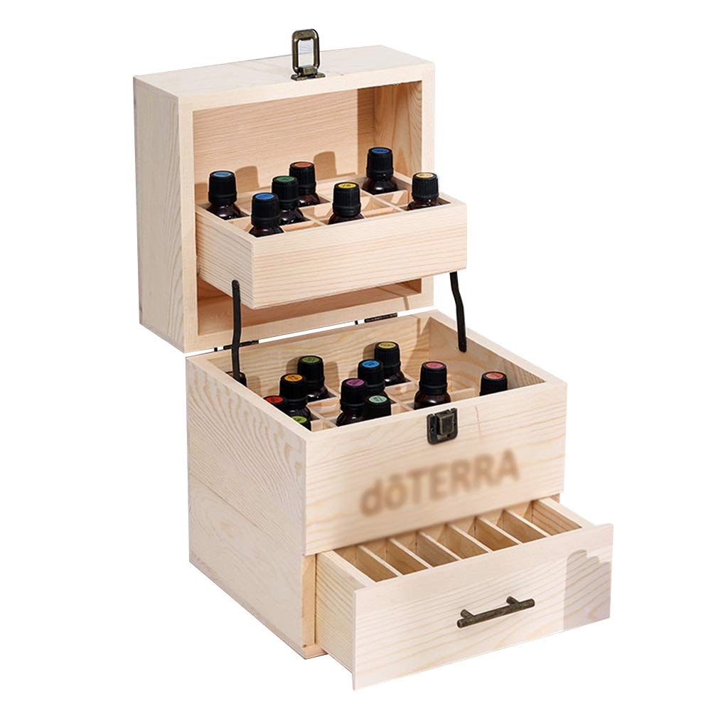 59-Cell Wooden Essential Oil Storage Box - 3-Tier Large Capacity Display Case for 5ml to 15ml Bottles (22.5×19×24cm, Natural Wood) - Perfect for Aromatherapy, Spa Organization & Essential Oil Collection Display