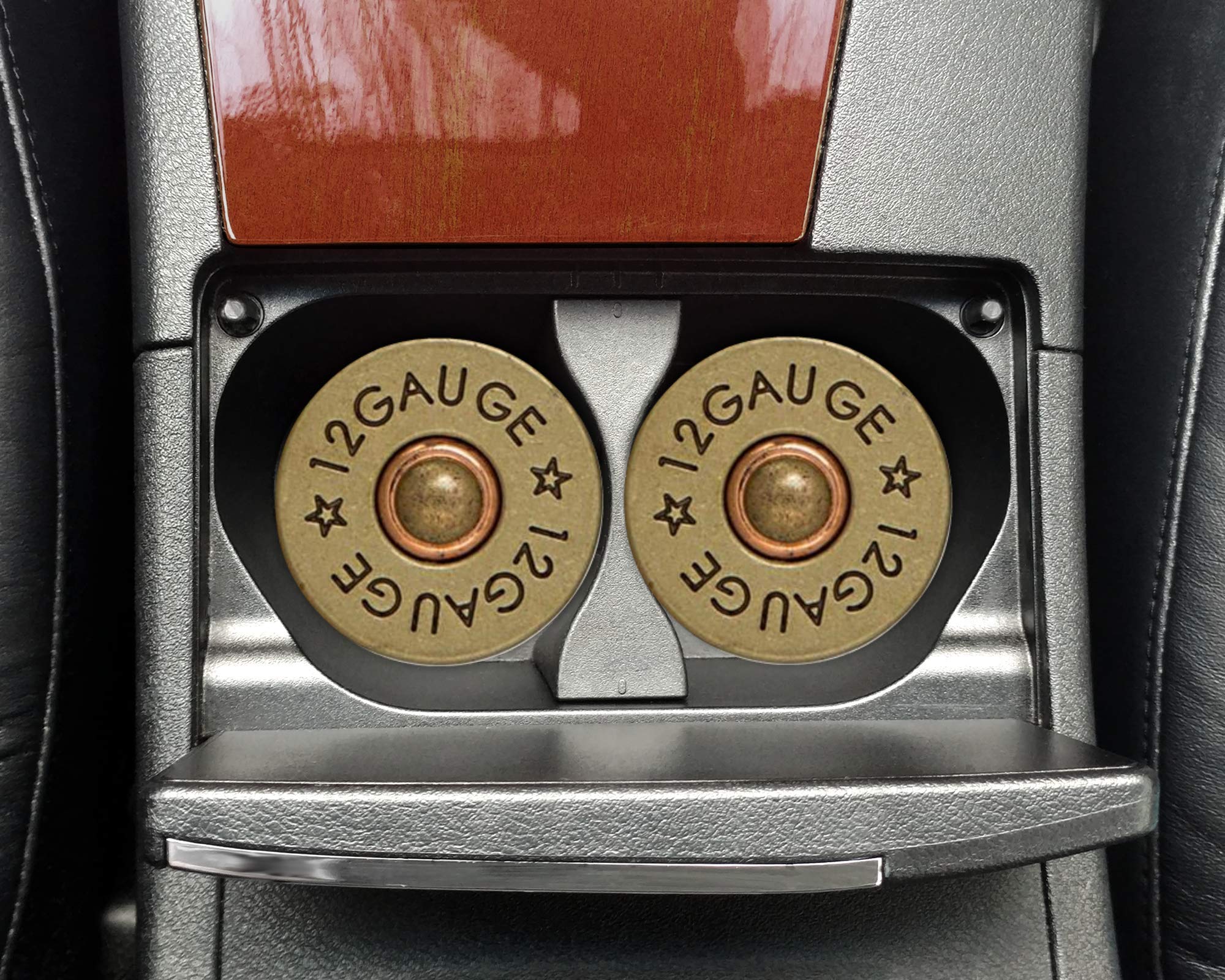 12 Gauge Shotgun Shell Ceramic Car Coasters - Set of 2 Bullet & Sandstone Design, Durable Drink Holders for Truck, SUV & Vehicles - Perfect Hunting & Outdoor Enthusiast Gift for Men