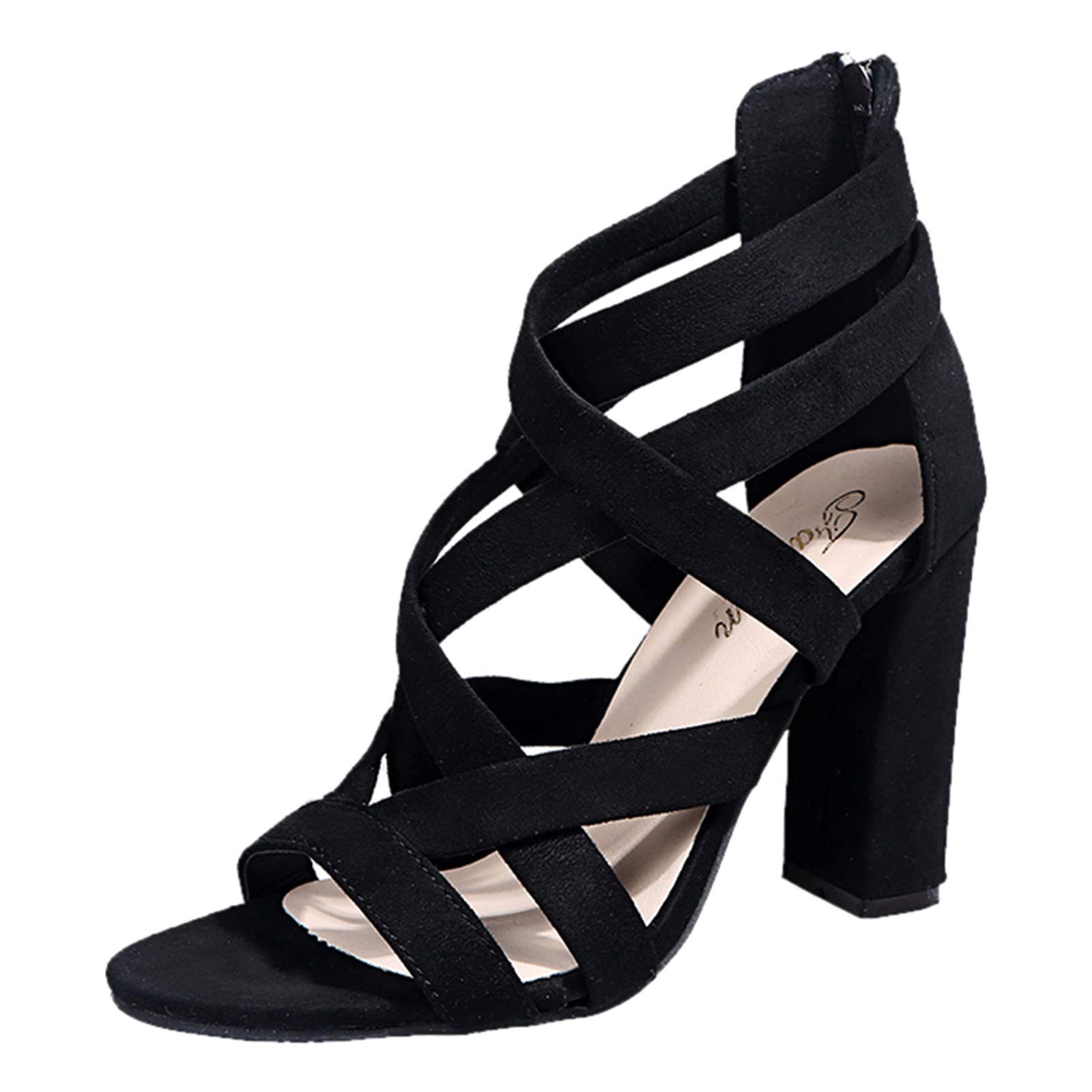 FAMOORE Women's Fashion Square Heel Sandals - Breathable Open Toe Casual Shoes with Zipper | Perfect for Summer Outings, Beach Vacations & Daily Wear