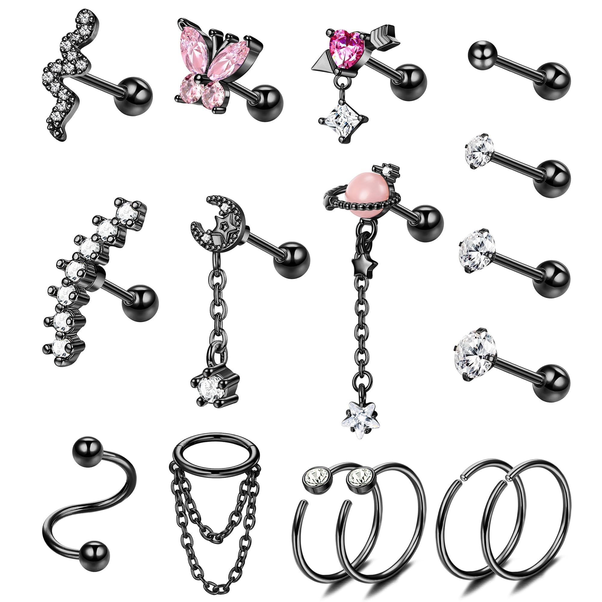 FASACCO 16G Helix Earrings - Surgical Steel Cartilage Piercing Jewelry for Conch, Helix & Ear - Perfect for Daily Wear, Parties & Gifts