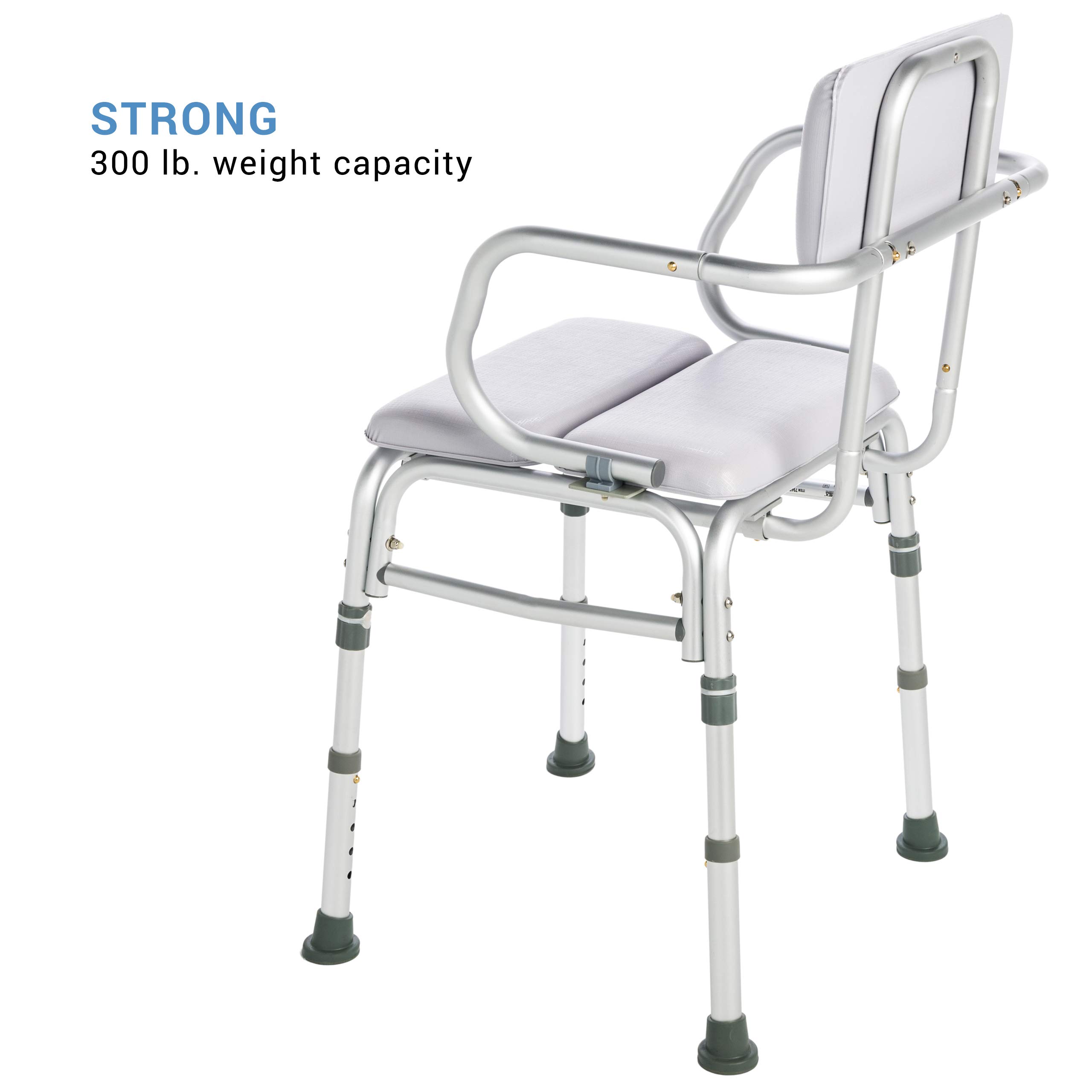 Lumex Deluxe Padded Shower Chair with Backrest & Arms - Waterproof Cushioned Seat for Comfort & Warmth - 300 lbs Capacity - White - Ideal for Elderly, Disabled & Post-Surgery Bathroom Safety