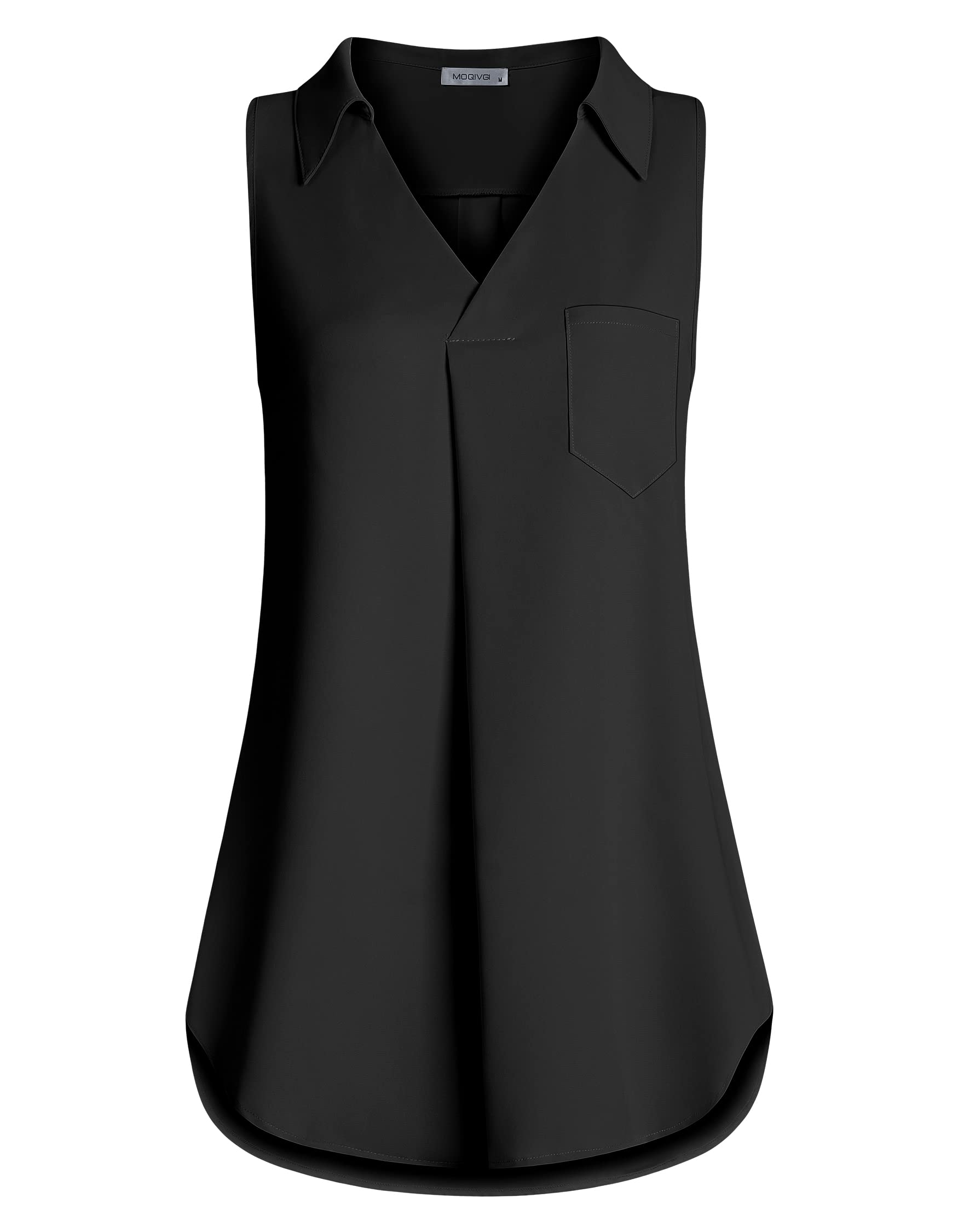 MOQIVGI Women's Chiffon Blouse - Sleeveless Collared V-Neck Dressy Top for Casual & Sexy Outfits | Perfect for Office, Date Night & Summer Wear