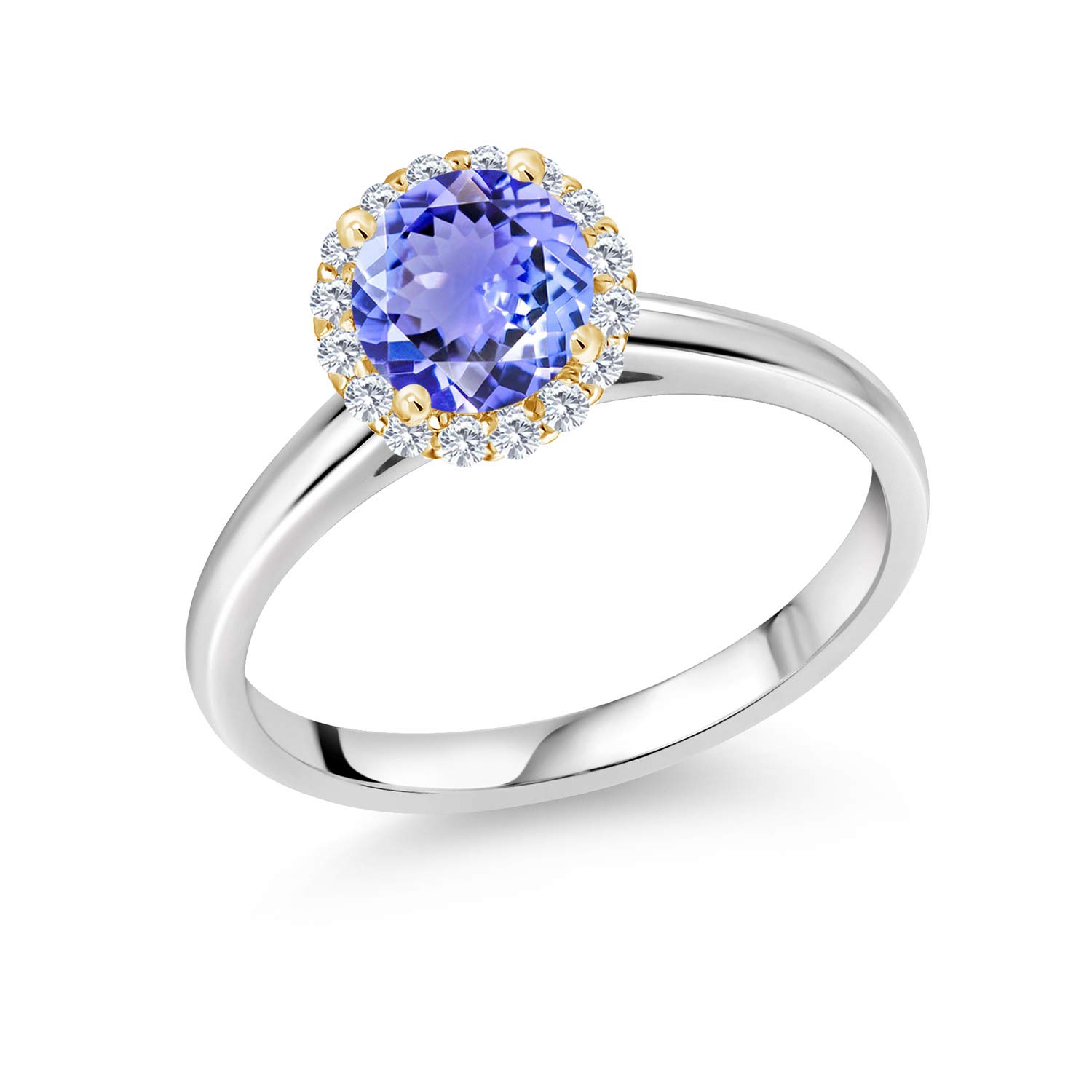 1.03 Ct Round Blue Tanzanite & Lab-Grown Diamond Ring in 925 Sterling Silver | Gem Stone King | Elegant Engagement, Wedding & Anniversary Jewelry Gift