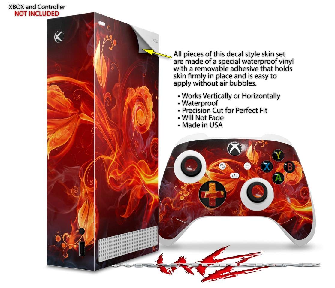 XBOX Series S Console & Controller Vinyl Wrap Skin Decal - Fire Flower Design | Custom Protective Cover for Gaming Accessories | Perfect for Personalization & Scratch Protection (Console Not Included)