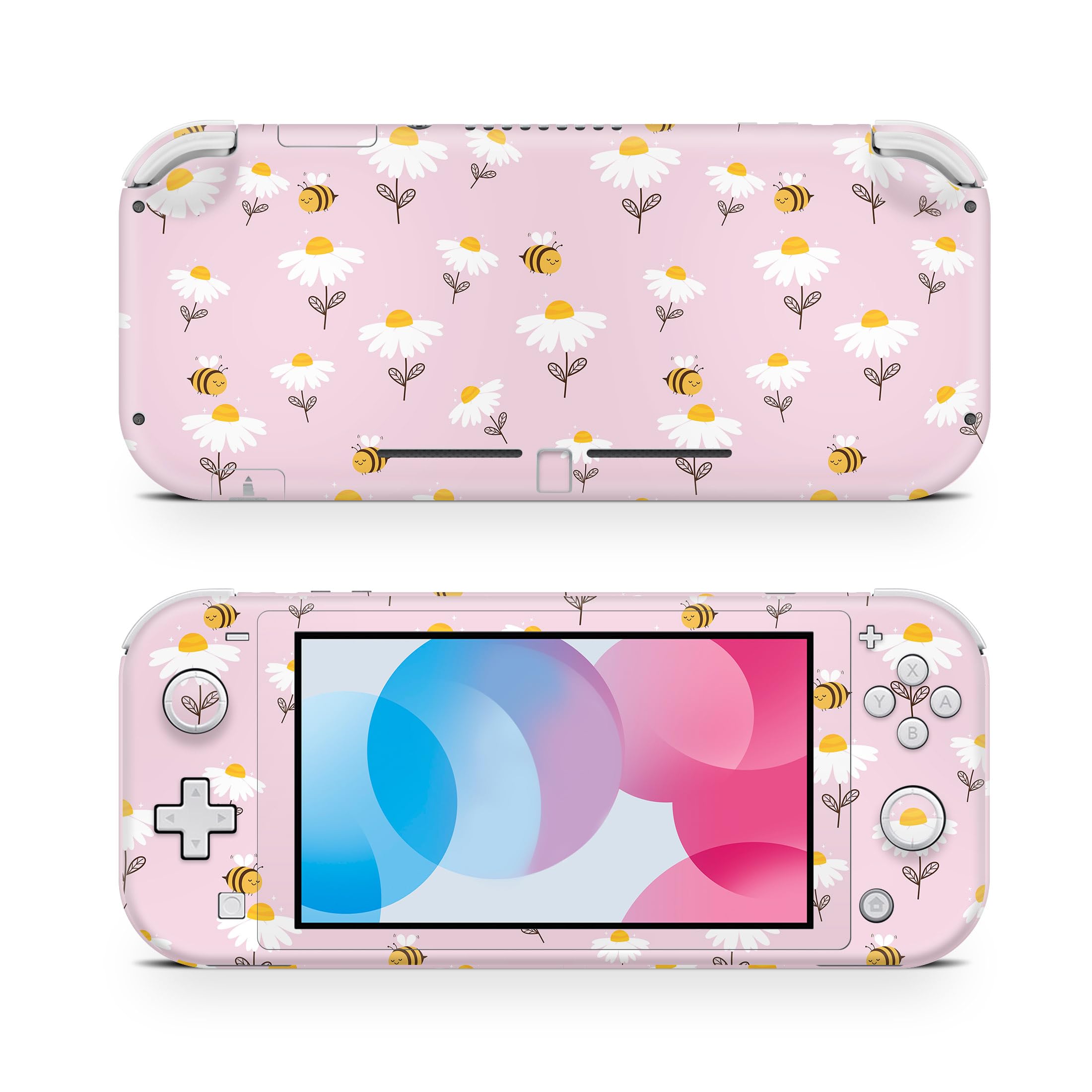 ZOOMHITSKINS Pink Nintendo Switch Lite Skin - Cute Bee Daisy Flower Glitter Vinyl Cover | Durable 3M Adhesive | USA Made | Perfect for Gaming, Travel & Gift Giving