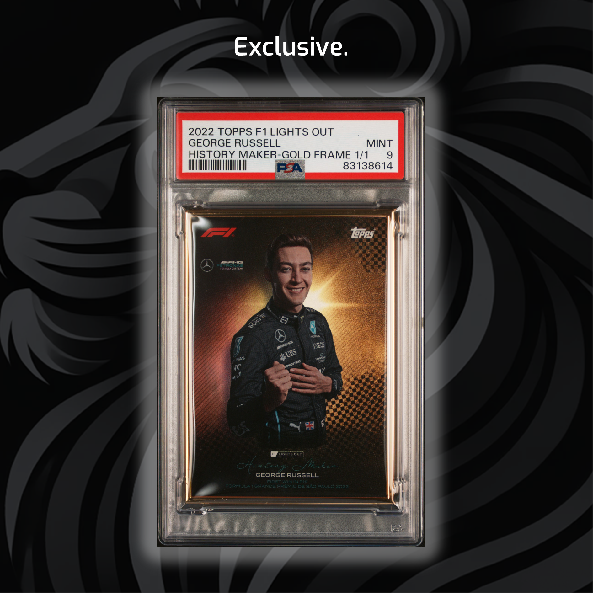 2022 George Russell History Maker Lights Out PSA 9 Graded Gold Frame Collectible - Perfect for F1 Racing Fans & Sports Memorabilia Collections