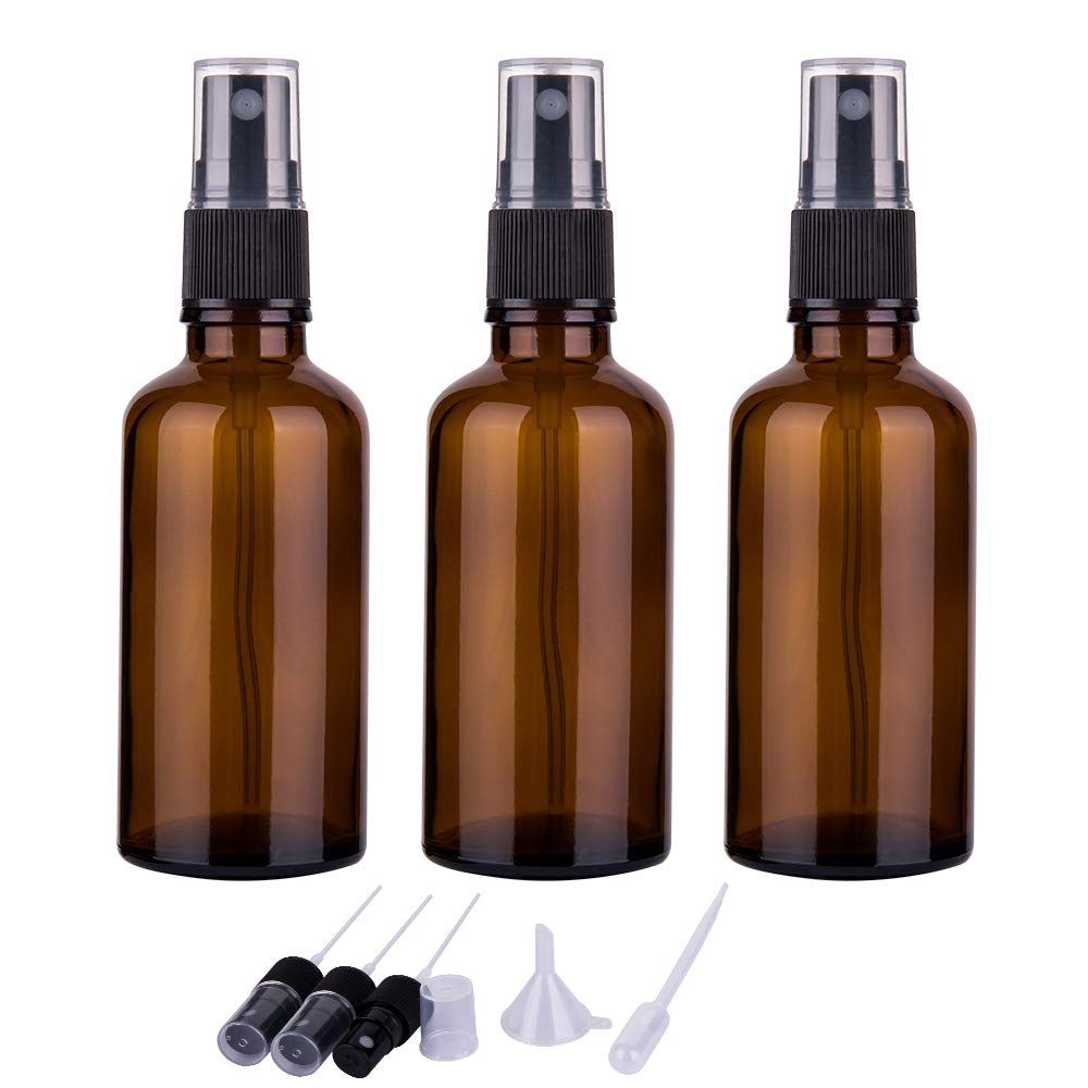 2oz Amber Glass Spray Bottles for Essential Oils & Aromatherapy - Small Empty Fine Mist Spray Bottles (Set of 3) - Perfect for DIY Beauty, Hair Care & Home Cleaning Solutions