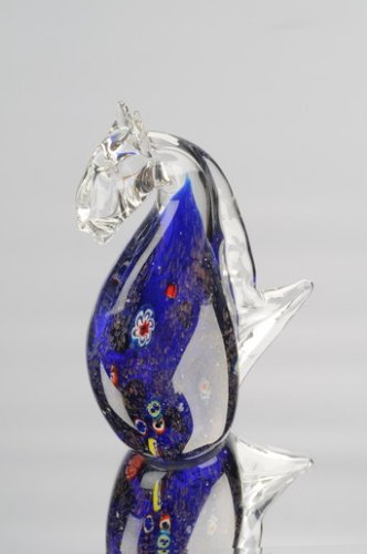 Handcrafted Glass Sapphire Millefiori Sculpture - Elegant Art Decor for Kitchen, Dining Room, or Office | Unique M Design Art Piece for Home & Gifts