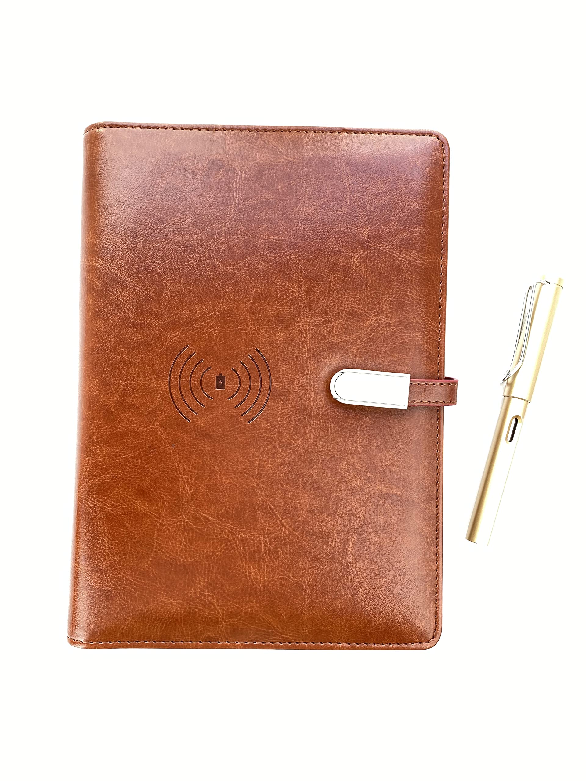 Premium Leather Travel Organizer with Qi Wireless Charger - Executive Business Notebook, 16GB USB Drive & Phone Charging Station - Perfect Gift for Business Travelers (Brown) - Ideal for Corporate Gifts, Office Essentials & Frequent Travel Accessories