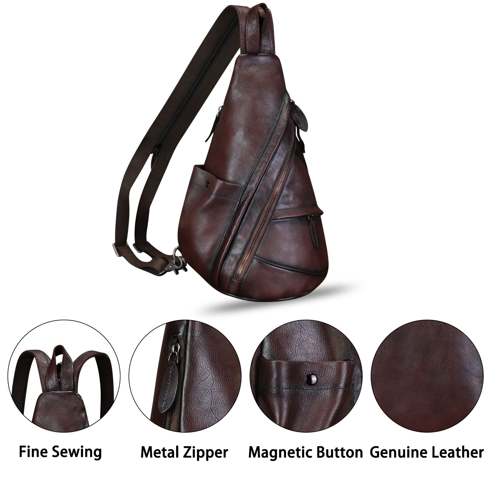 Premium Genuine Leather Sling Bag for Men & Women - Crossbody Shoulder Fanny Pack Backpack - Perfect for Travel, Hiking, Work & Daily Use