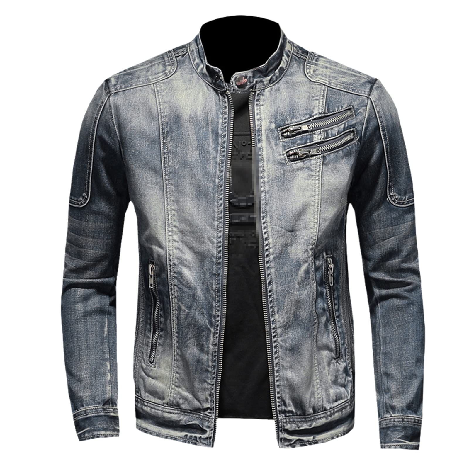 Men's Spring & Autumn Denim Jacket - Solid Color Long Jean Coat with Zippers | Casual Wear, Motorcycle Riding, Outdoor Activities