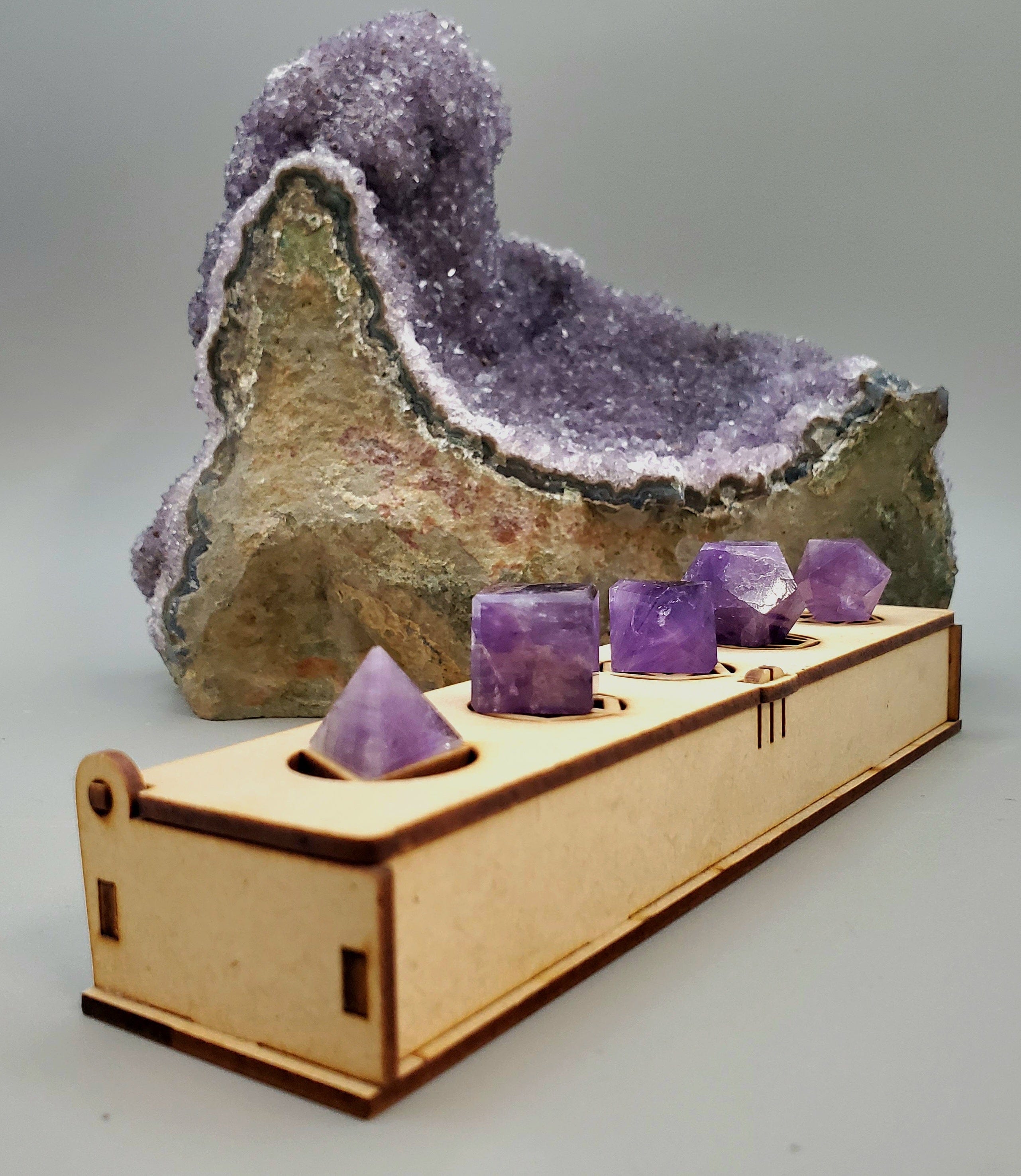 Amethyst Sacred Geometry Crystal Set with Travel Case - Perfect for Meditation, Healing & Spiritual Energy Work