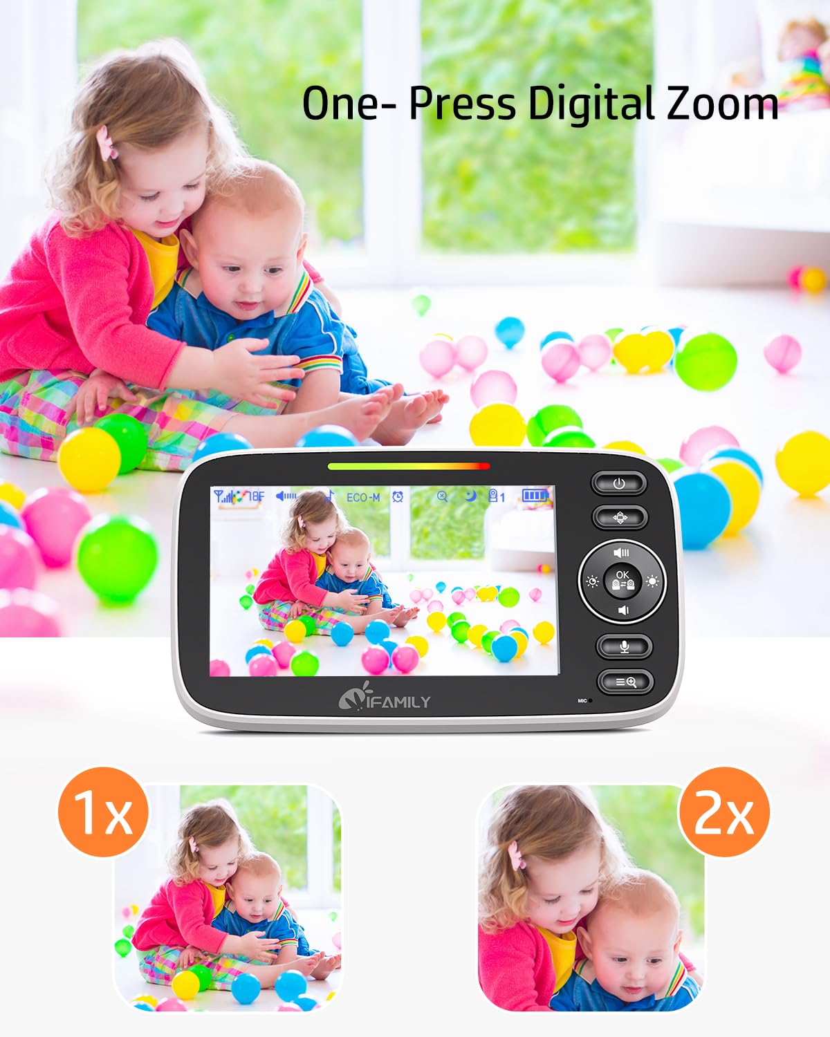 iFamily 4-Camera Baby Monitor with Audio & Video - Remote Pan/Tilt, Night Vision, Two-Way Talk, VOX Mode, Feeding Reminder, Temperature Sensor & Built-in Lullabies | Long Range Wireless Baby Camera for Nursery, Bedroom & Travel | Perfect for Newborns, Toddlers & Child Safety Monitoring