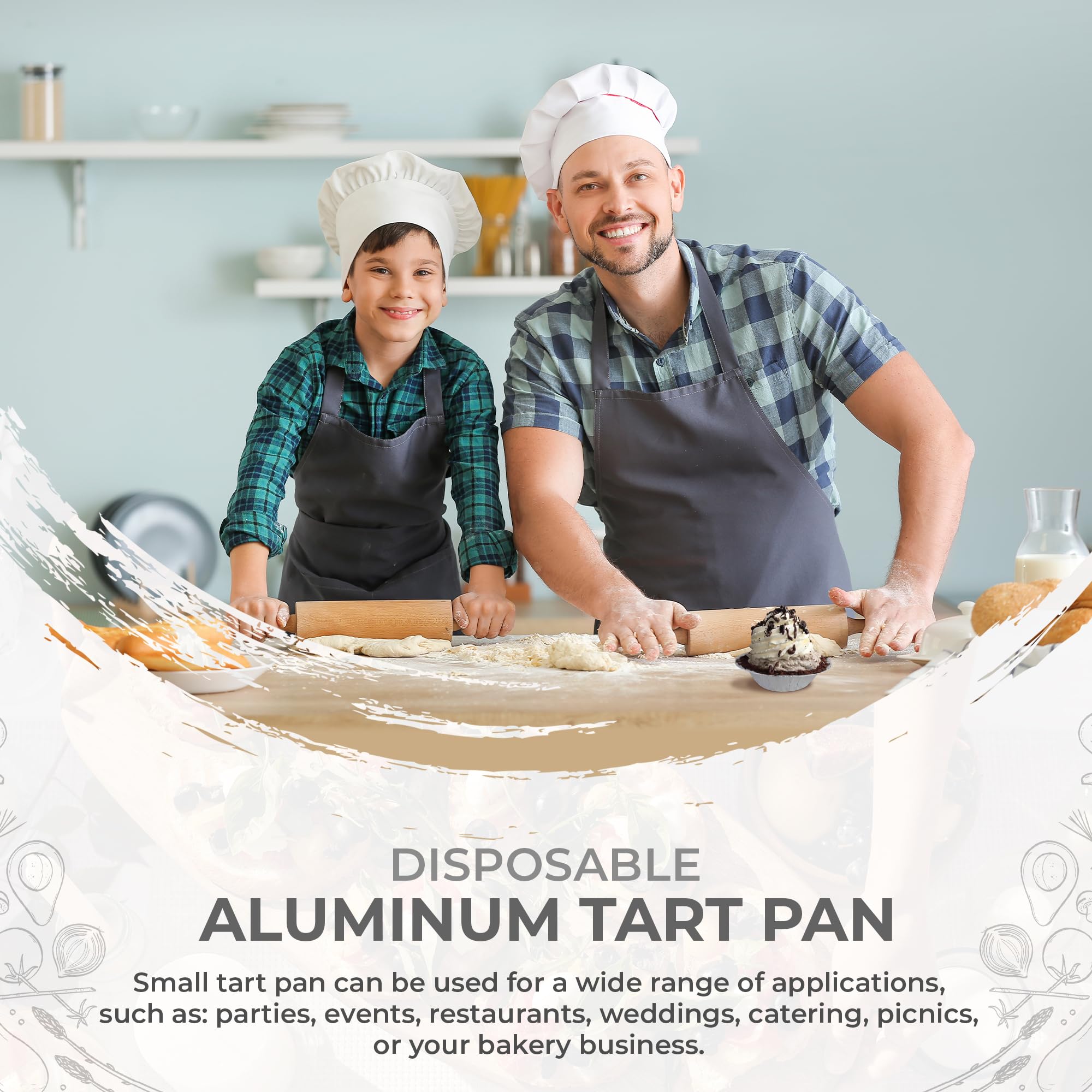 KitchenDance 3-Inch Round Disposable Aluminum Foil Tart Pans - 301/500 Count for Baking Pies, Tarts & Desserts - Perfect for Home Baking, Party Treats & Holiday Cooking - Non-Stick & Easy Clean