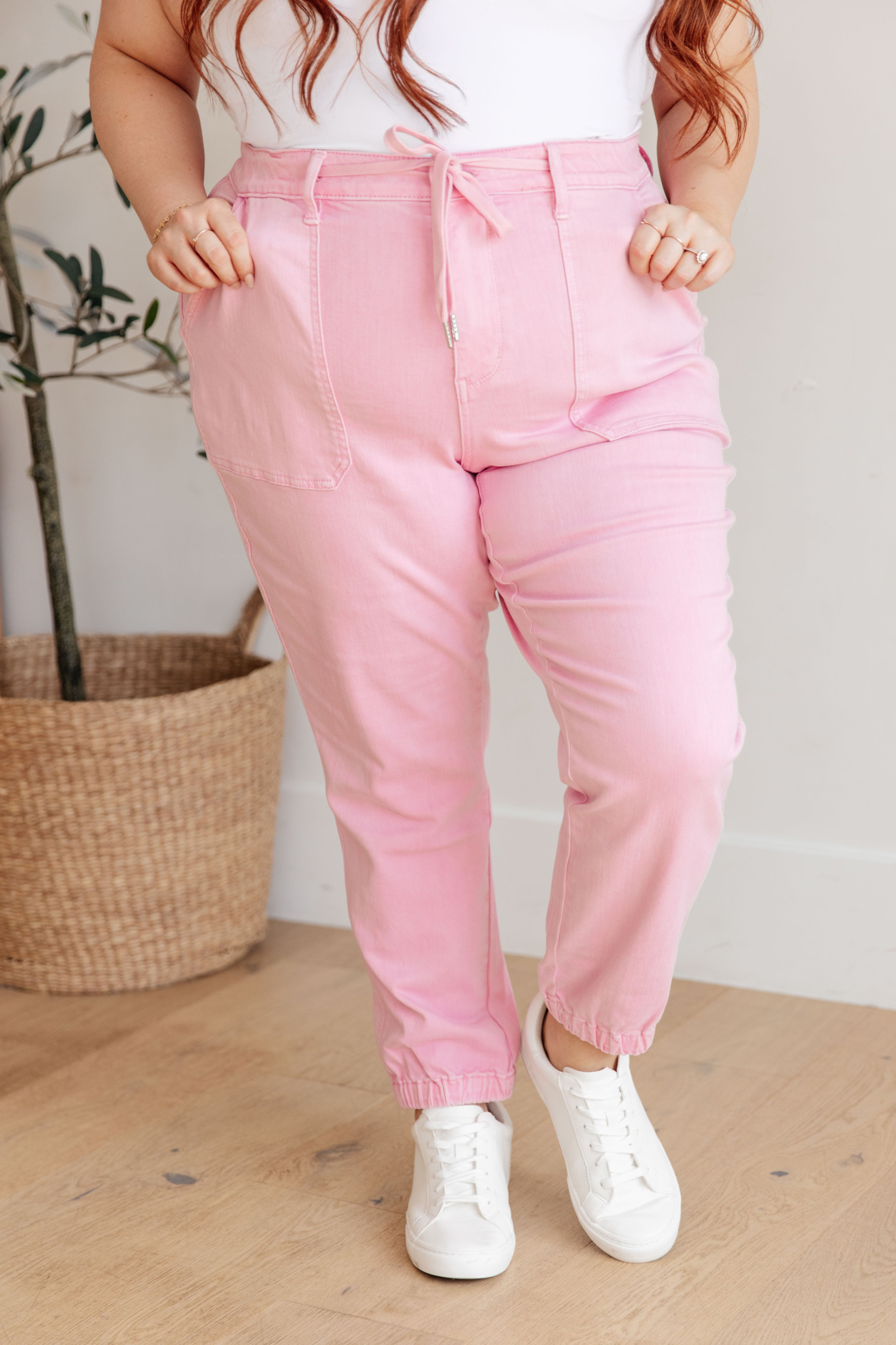 Regina High Rise Garment Dyed Denim Jogger Pants for Women - Comfortable Stretch Casual Pants for Everyday Wear, Running Errands & Lounging