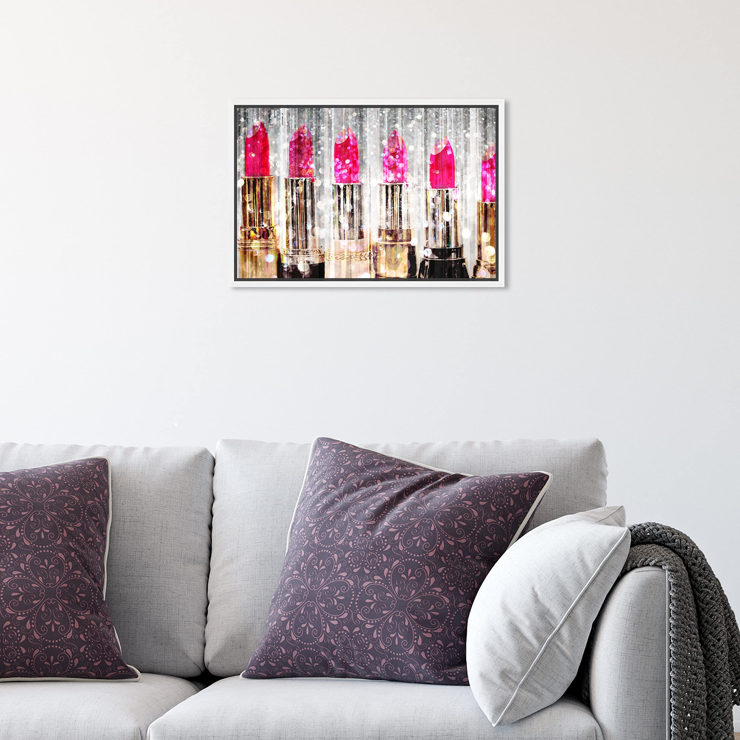 Oliver Gal Artist Co. Fashion & Glam Modern White Framed Canvas Wall Art - Lipstick Collection in Pink & Gold (15x10 inches) - Perfect for Living Room, Bedroom & Bathroom Decor | Elegant Home Accent for Women's Spaces & Makeup Lovers