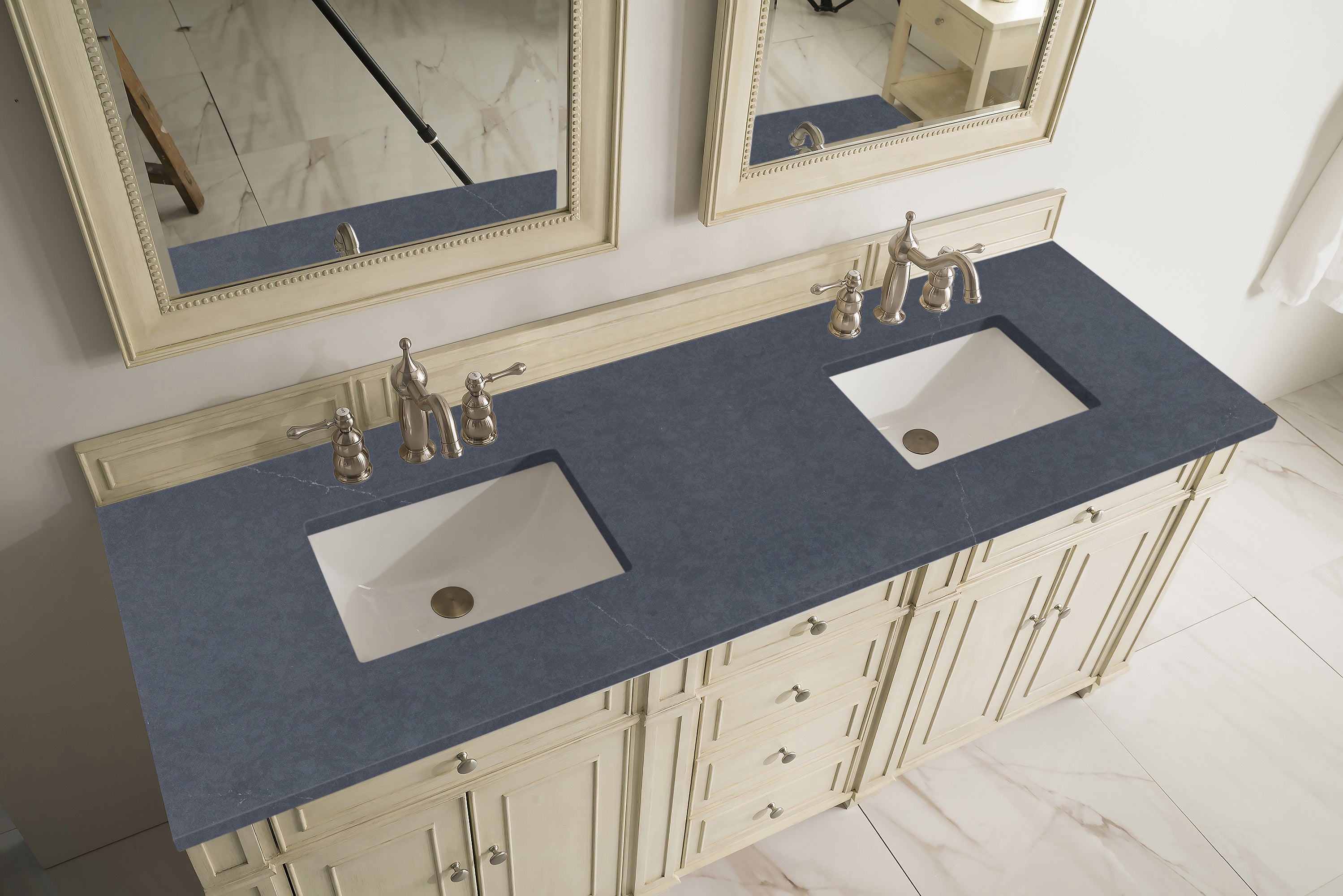 Bristol 72 Inch Double Bathroom Vanity with 3CM Charcoal Soapstone Quartz Top in Vintage Vanilla - Perfect for Master Bathroom Remodeling & Modern Home Decor