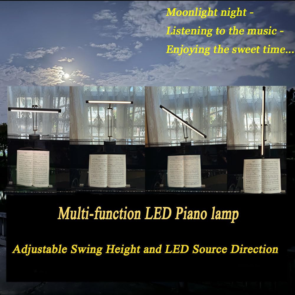 **LED Piano Lamp with Adjustable Color Temperature & Dimmable Brightness - USB A & C Charging, Eye-Caring Light for Reading, Working & Night Use - Black & Antique Brass Desk Lamp for Musicians & Students**
