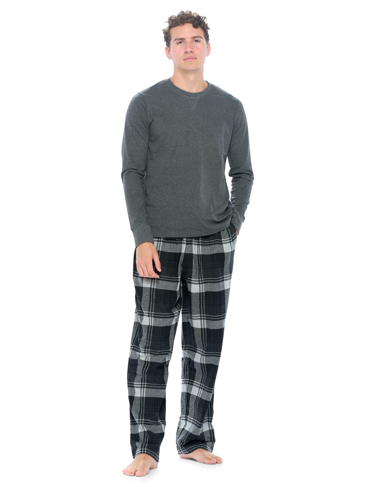 Ashford & Brooks Men's Flannel Long-Sleeve Top & Pajama Pants Set - Soft Winter Sleepwear for Cozy Nights & Lounging