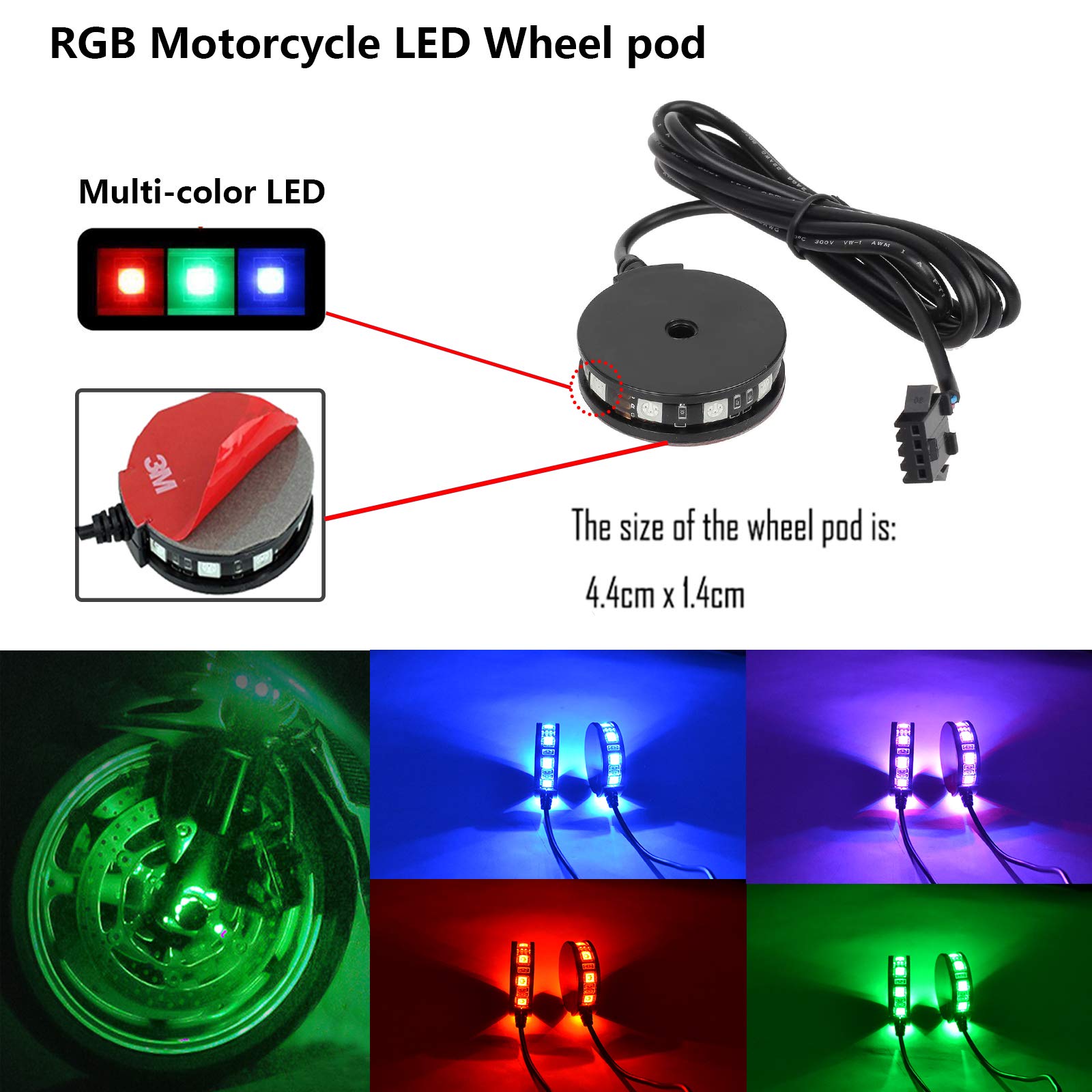 RGB Motorcycle Wheel Light Kit - 2pc LED Underglow for Bike, ATV, SUV