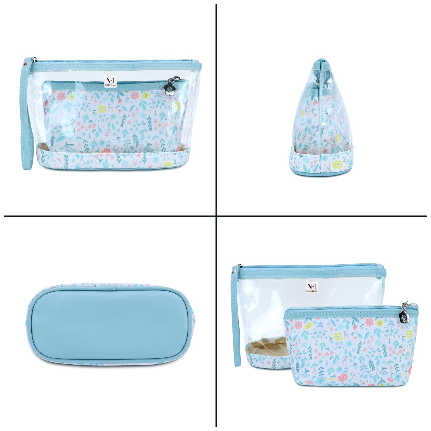 NFI Essentials 2-Pack Floral Print Cosmetic Bags for Women - Large & Medium Zippered Makeup Pouches with Handles, Travel Toiletry Organizer Set | Perfect for Travel, Gym & Daily Beauty Storage