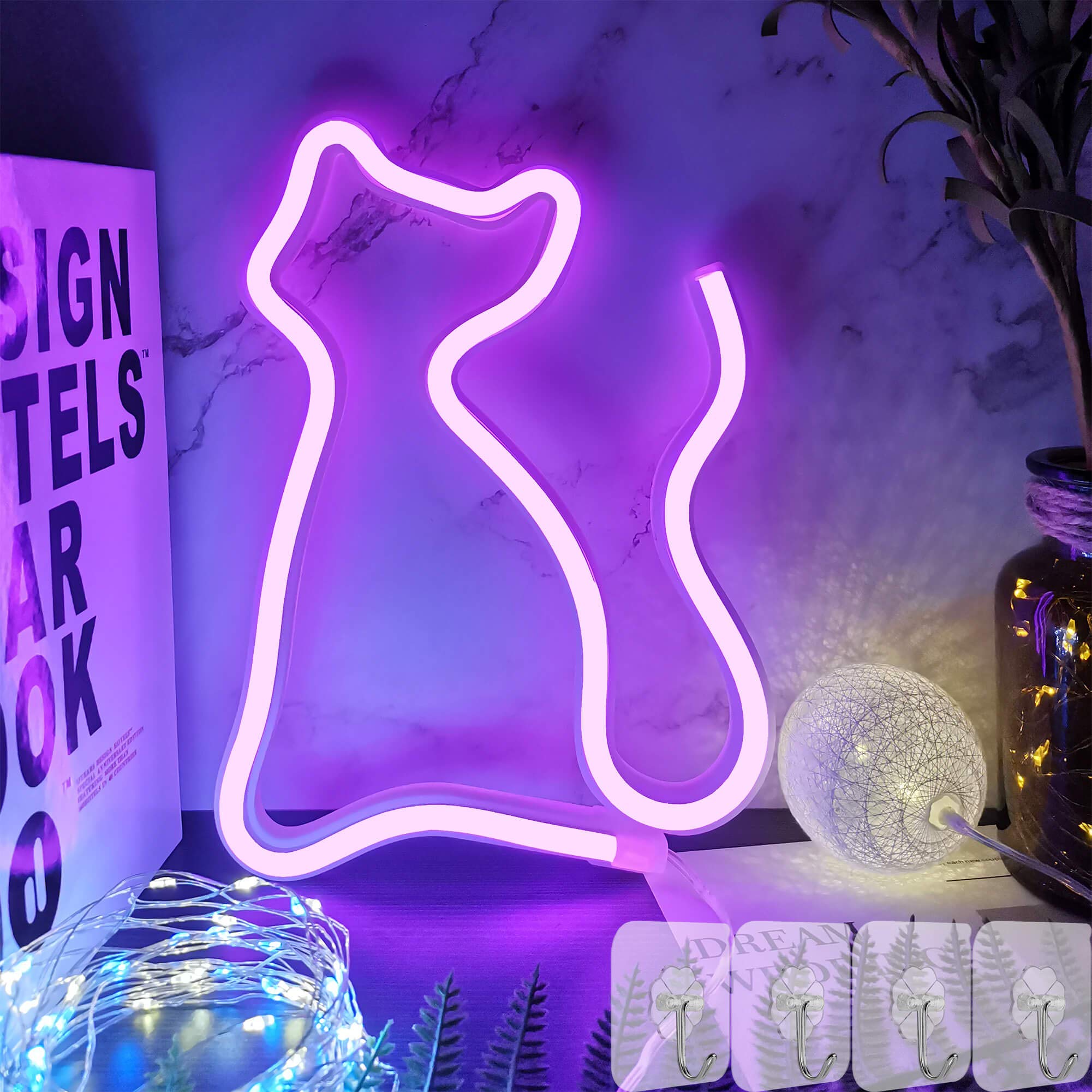 YIVIYAR Pink Cat LED Neon Light Sign - Wall Decor for Bedroom, Night Light, Unique Gift for Girls (Christmas, Birthday Party) | Perfect for Home Decor, Teen Room & Party Atmosphere