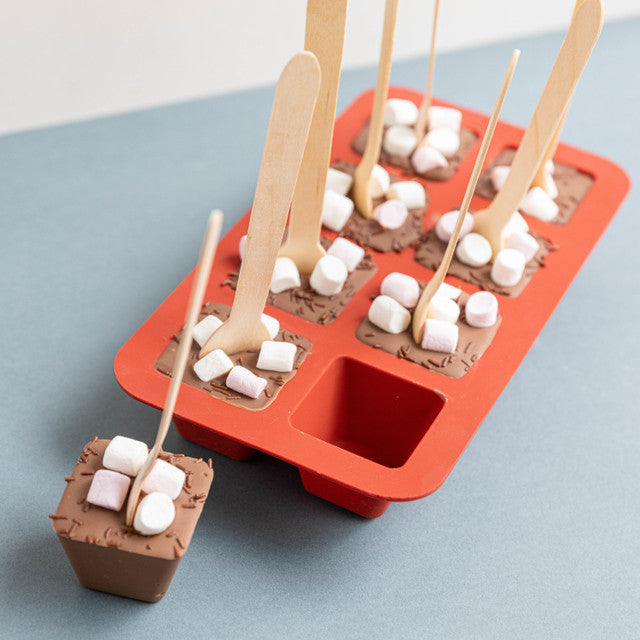 Premium Hot Chocolate Mould Set with 24 Stainless Steel Spoons - Red Silicone Chocolate Maker for DIY Desserts, Holiday Gifts & Party Treats - Perfect for Christmas, Valentine's Day & Family Baking Fun