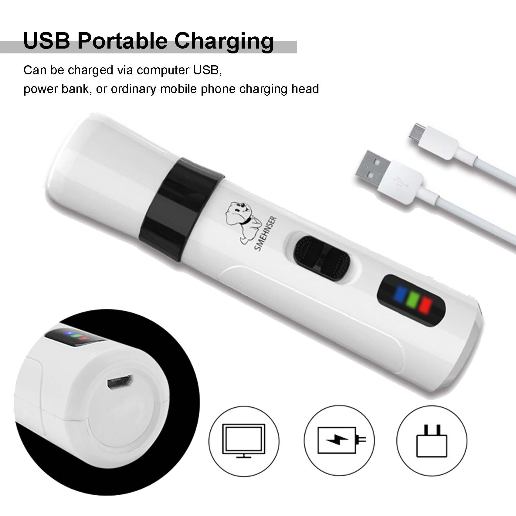 Heusom Silent Groom Pro Nail Grinder for Dogs & Cats - Rechargeable USB Pet Nail Trimmer with 2 Grinding Heads - Painless & Quiet Dog Nail Clipper for Small Medium Large Pets - Perfect for Home Grooming & Professional Use