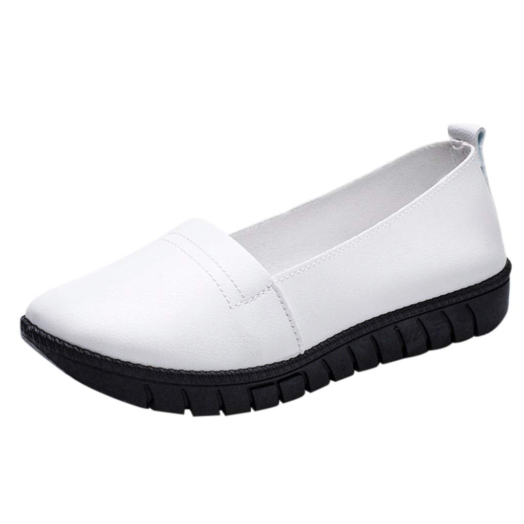GWTAECH Women's Slip-On Boat Shoes - Comfortable Flat Toe Casual Loafers for Women - Round Toe Dress Shoes - Size 8.5 (White, US 6.5-7) - Perfect for Work, Travel & Everyday Wear