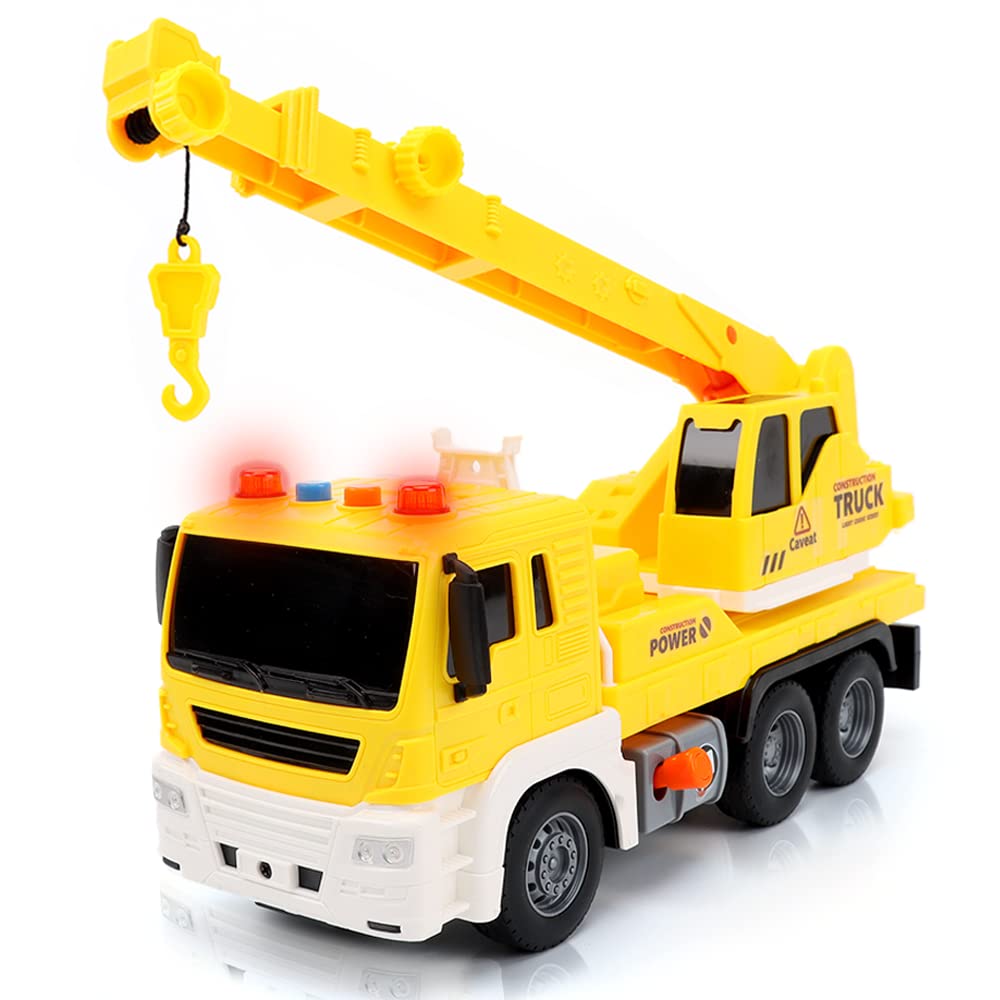ArtCreativity Light Up Crane Truck Toy - Kids Construction Vehicle with Movable Crane, LED Lights & Sound Effects | Push & Go Toy for Boys & Girls | Perfect for Pretend Play, Birthday Gifts & STEM Learning
