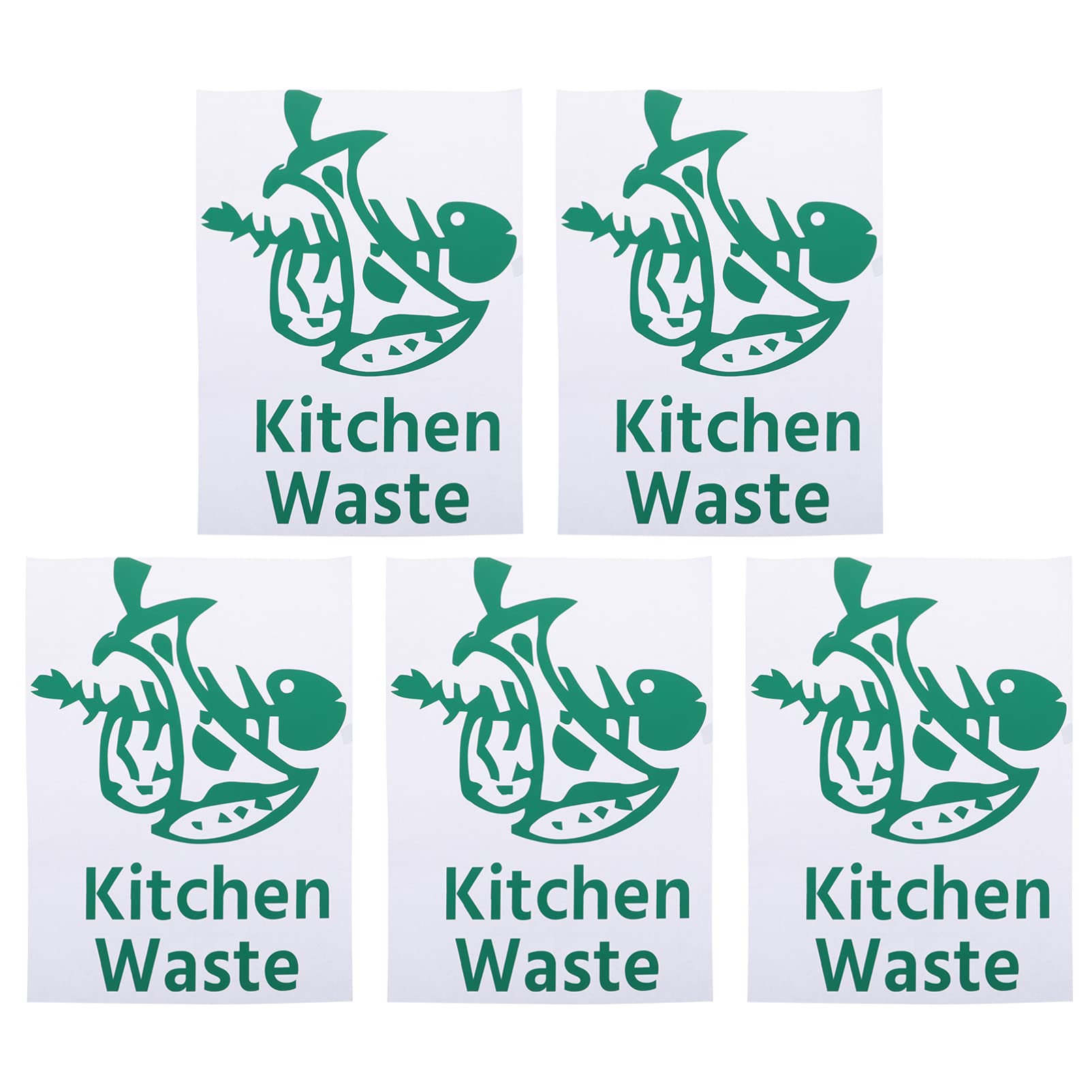 5-Pack Kitchen Trash Can Labels - Waterproof PVC Stickers for Recycling, Garbage & Waste Bins - Durable Decals for Home, Office & Restaurant Use