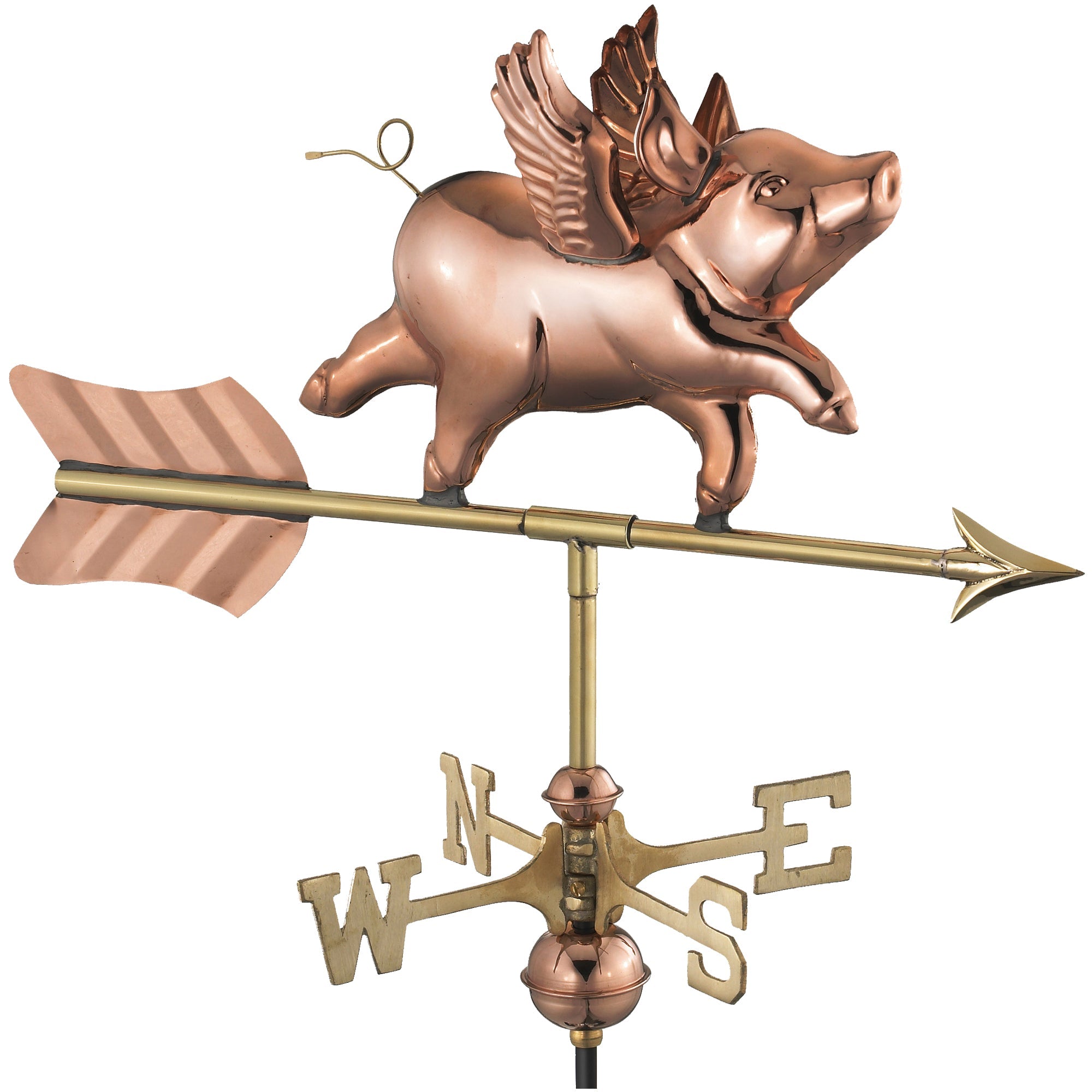 Flying Pig Cottage Weathervane - Handcrafted Copper Weather Vane for Garden, Roof, or Barn Decoration | Whimsical Outdoor Decor for Farmhouse, Countryside Homes & Rural Landscapes