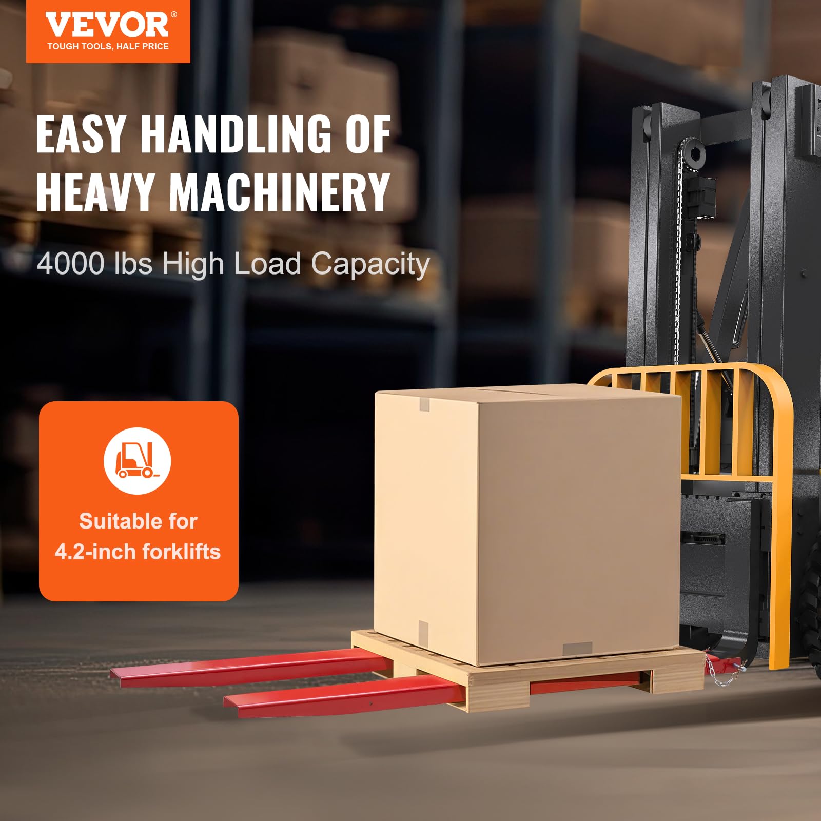 VEVOR 72 Inch Heavy Duty Forklift Extensions - 4.5 Inch Width Fork Extender with Pins for Forklift Trucks | Ideal for Warehouse, Construction & Industrial Material Handling