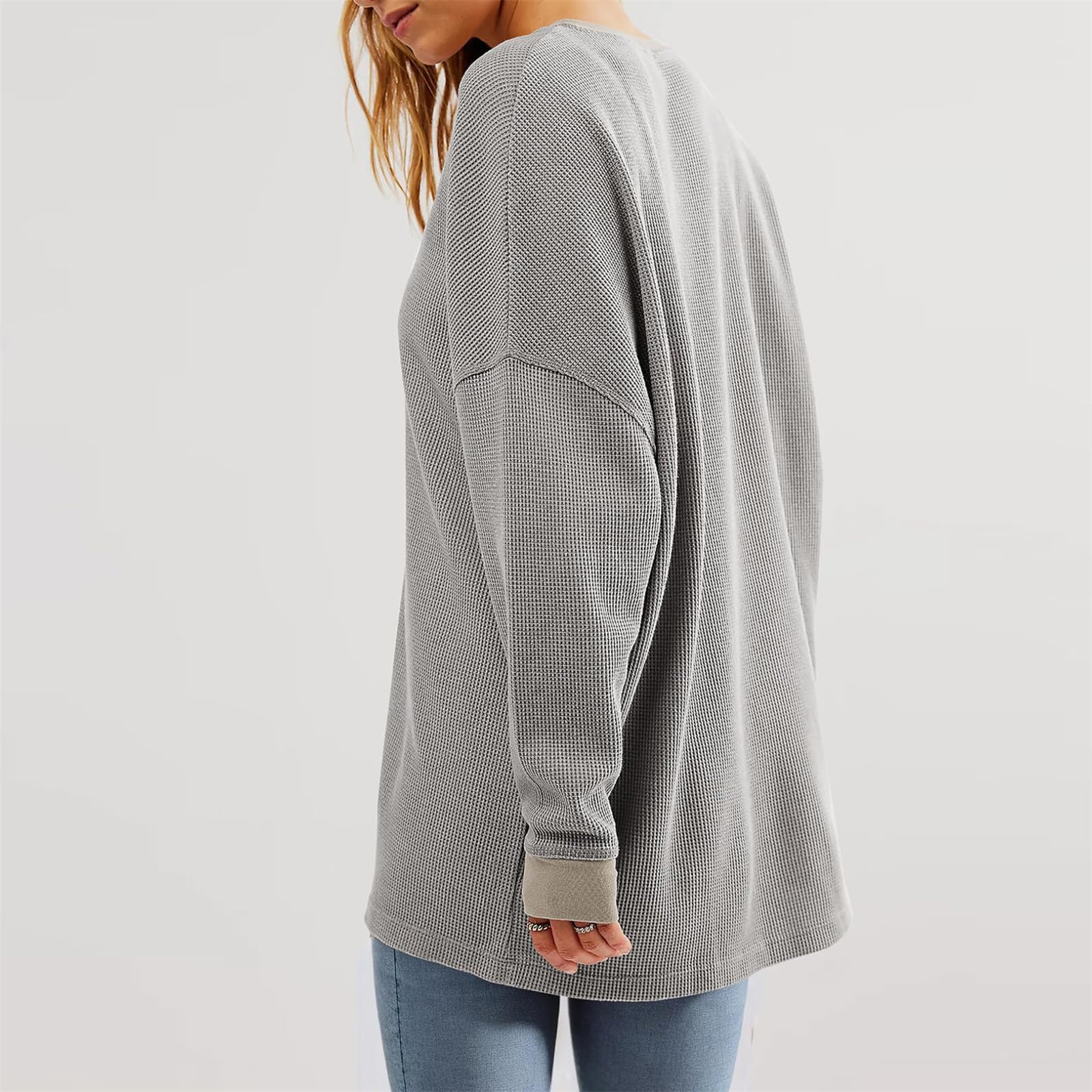 Women's Oversized Waffle Knit Sweatshirt - Soft Long Sleeve Crewneck Pullover Top for Casual Wear | Cozy Fall Fashion Loose Fit | Perfect for Lounging, Coffee Dates & Weekend Outings