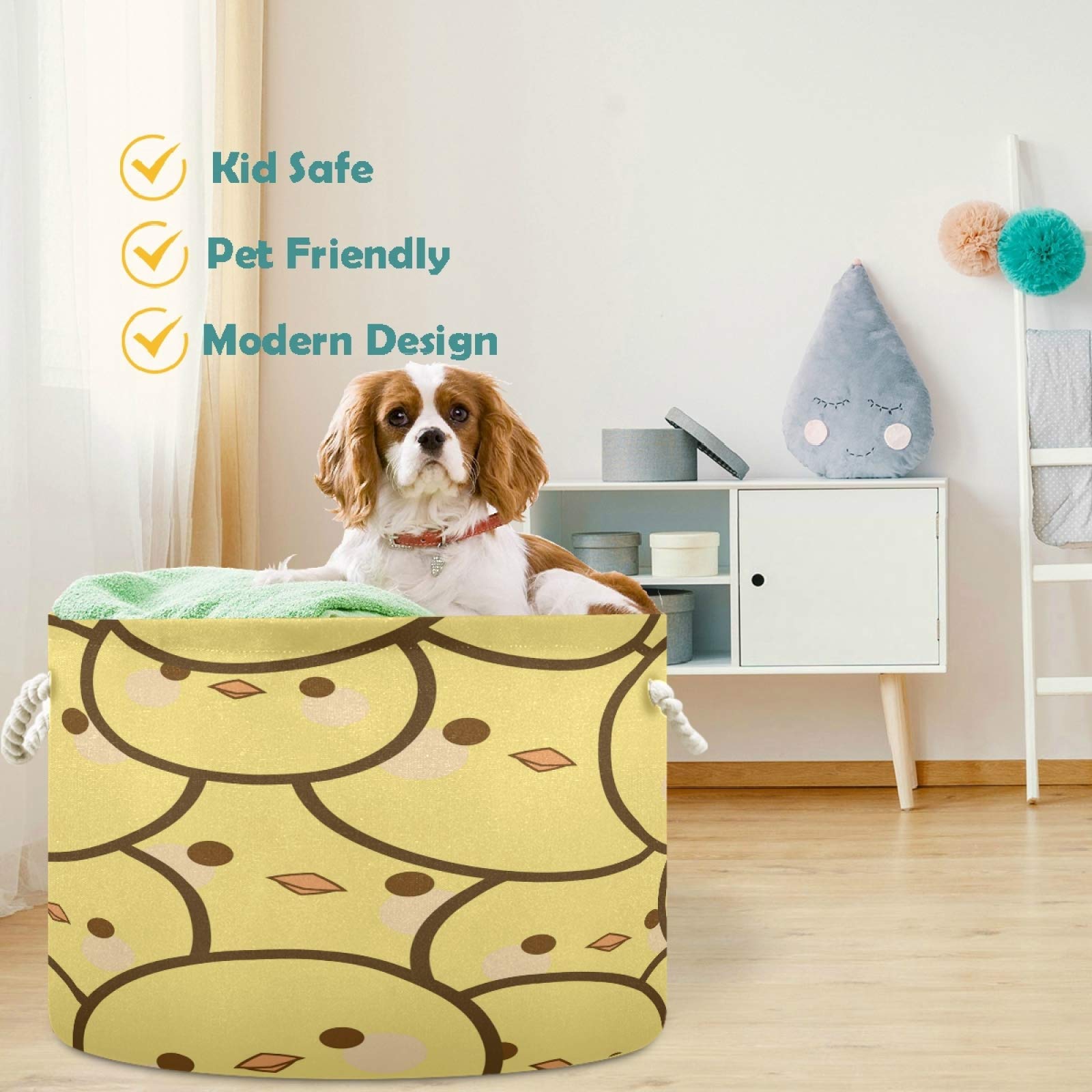 Visesunny Chick Face Nursery Storage Basket - Waterproof Canvas Fabric Toy Organizer Bin for Kids Room, Playroom, Shelves & Laundry | Perfect for Toy Storage, Gift Baskets & Baby Nursery Organization
