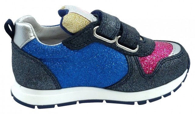 Naturino Kids Sneakers for Boys & Girls - 1C69 Pat Vl Style, Velcro Closure, Glitter Navy & Multi-Color | Perfect for School, Play & Everyday Wear
