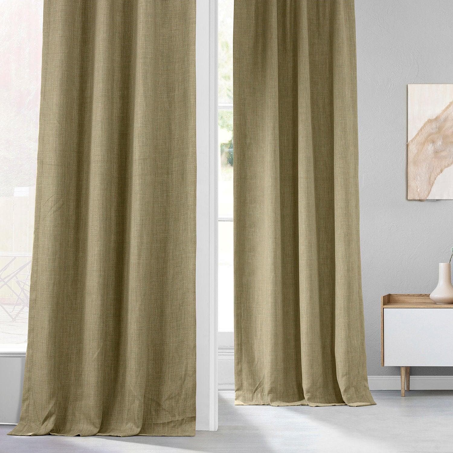 Custom Nomad Tan Textured Faux Linen Curtains - Light Filtering Window Drapes for Living Room, Bedroom & Office Decor