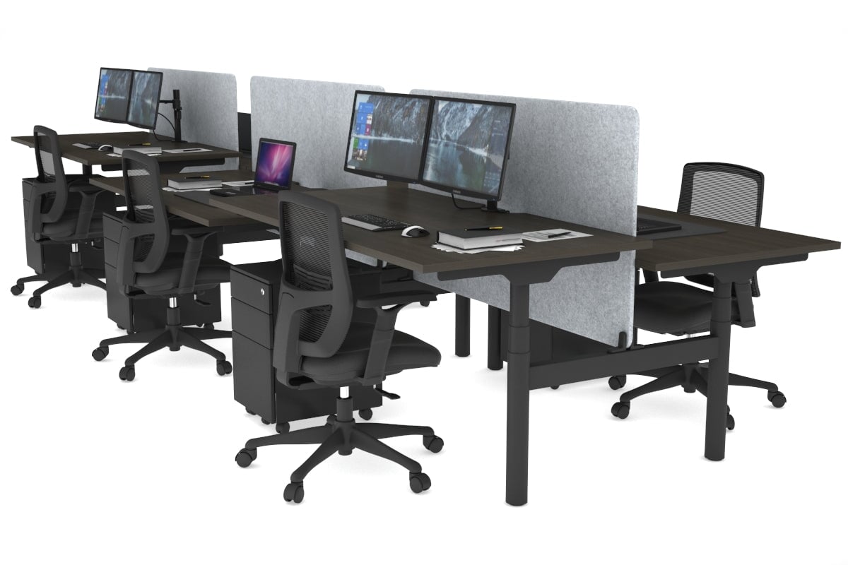 Flexi Premium Height Adjustable 6-Person H Bench Workstation - Black Frame [1800L x 800W with Cable Management] - Ideal for Office, Coworking Spaces & Home Offices