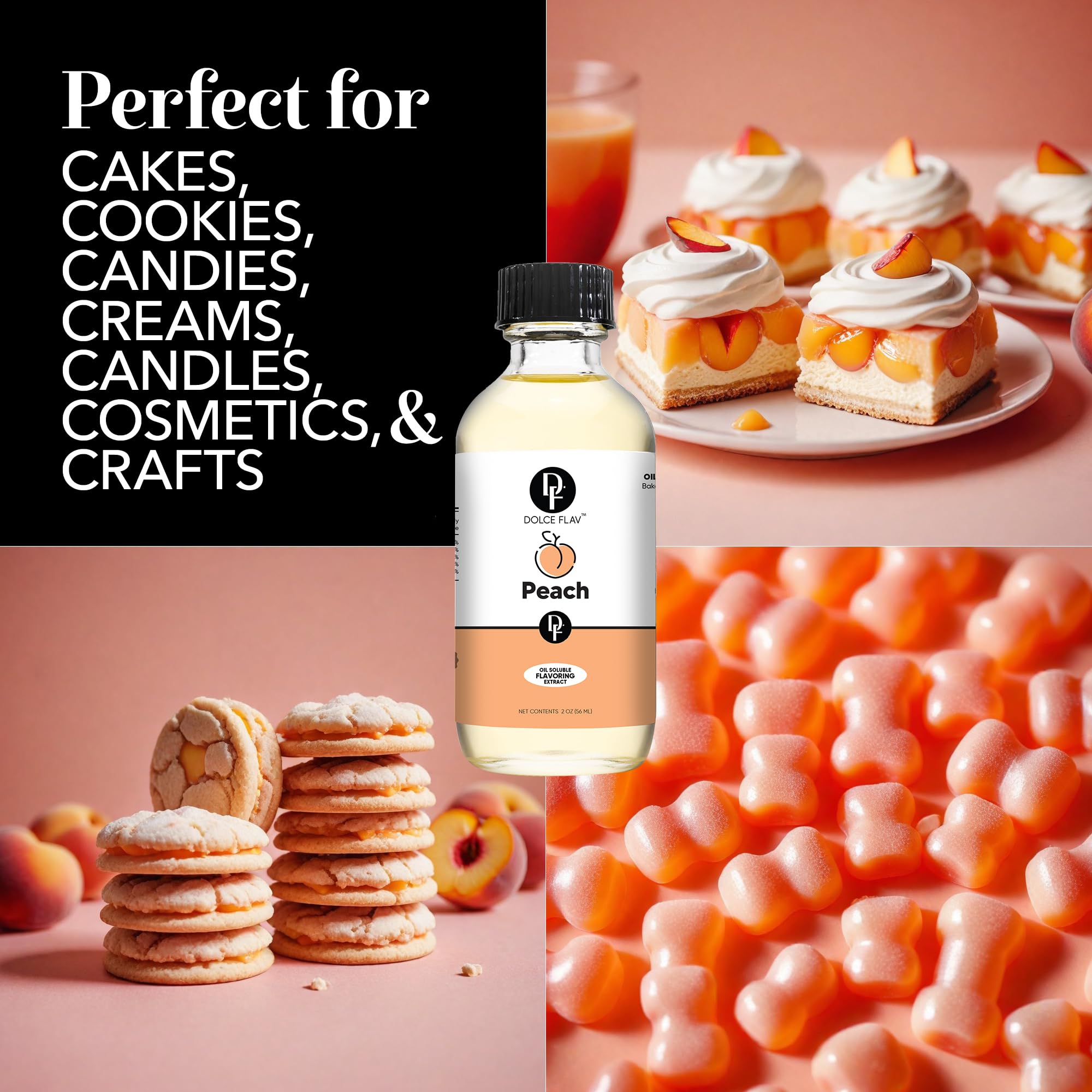 **Dolce Flav Peach Extract (Oil-Soluble) 1 Gallon – Kosher, Sugar-Free, Concentrated Juicy Peach Flavoring for Baking, Chocolates, Desserts & Beverages – Includes Measured Dropper – Perfect for Cakes, Ice Cream, Cocktails & DIY Recipes**