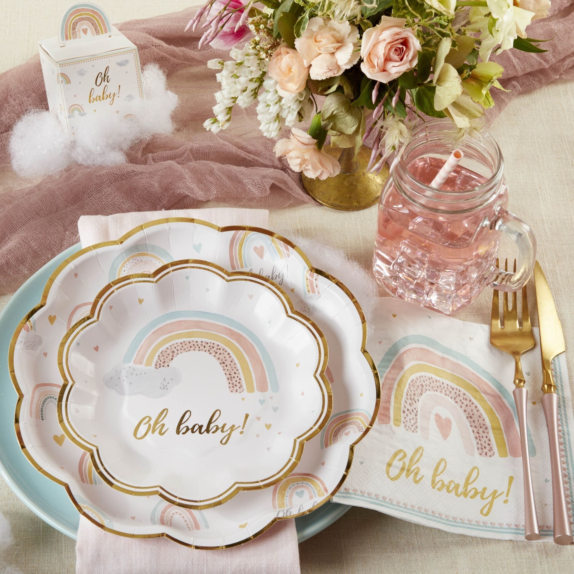Boho Rainbow Baby 9 Inch Premium Paper Plates - Set of 16 Colorful Disposable Party Plates for Birthday, Baby Shower & Summer Picnic Celebrations