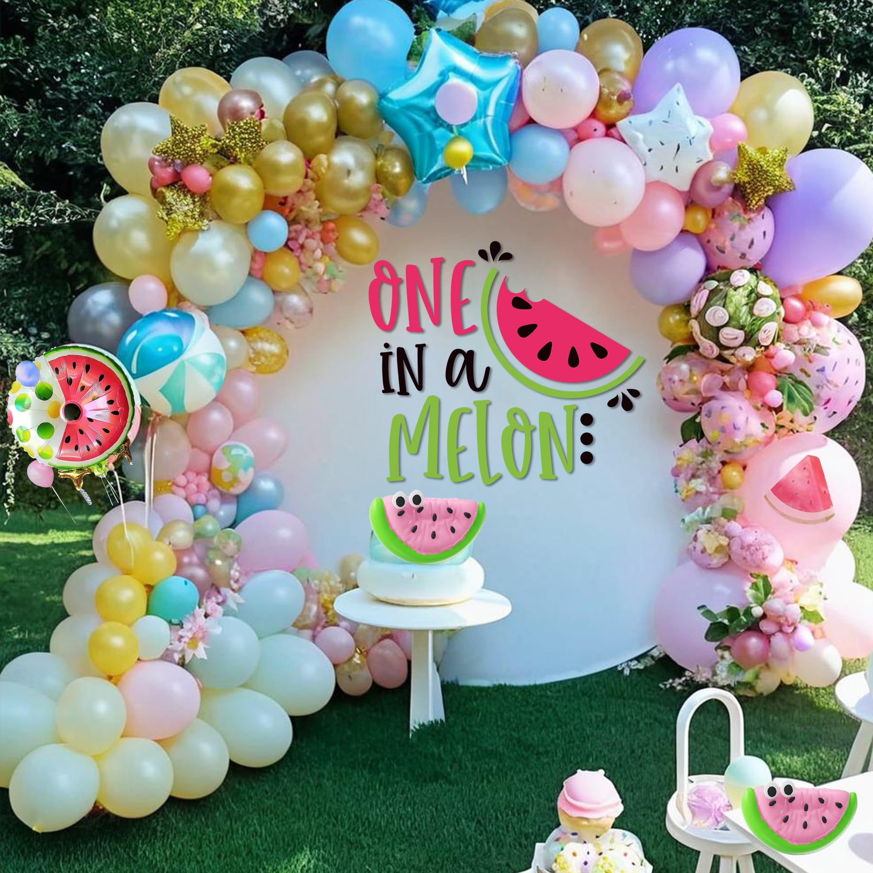 One in A Melon Decal for Balloon Arch - Peel and Stick Watermelon Party Decorations | Baby Girl & Boy 1st Birthday Backdrop Stickers | Perfect for Themed First Birthday Parties, Baby Showers & Summer Celebrations