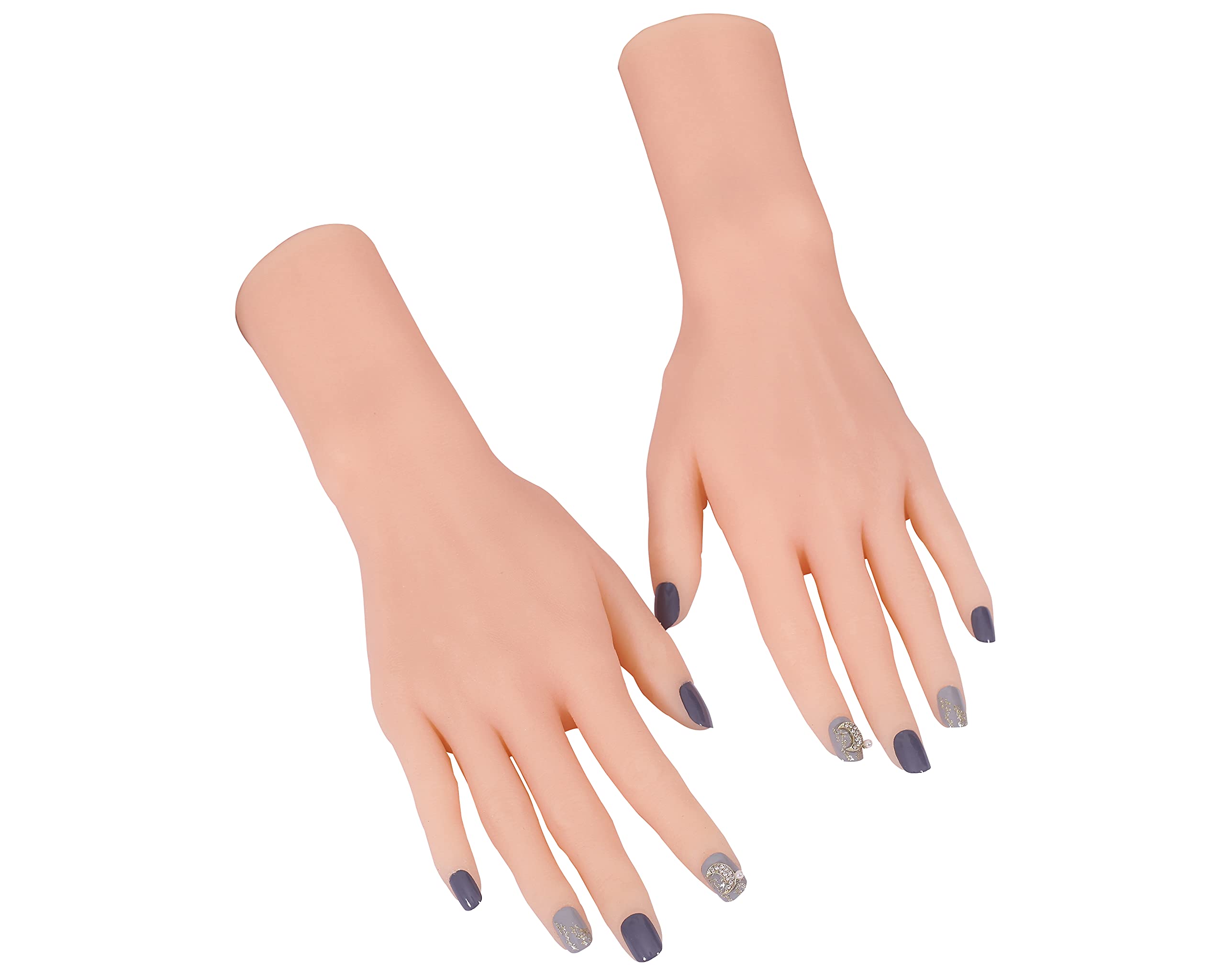 1 Pair Flexible Silicone Nail Practice Hand - Movable Fake Hands for Acrylic & Gel Nail Training - Perfect for Nail Tech Students & Home Practice (Manicure, Nail Art, Extension Practice)