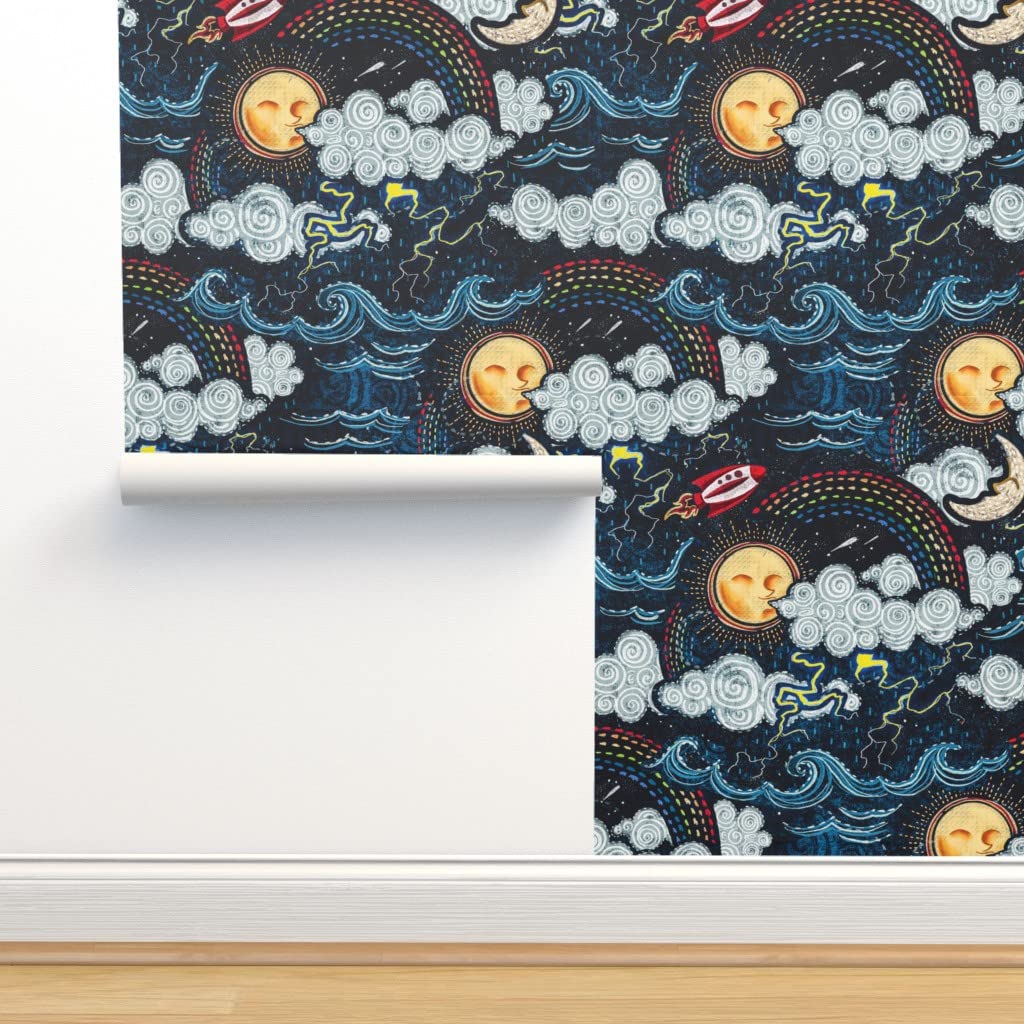 Forecast Nature Rain Sun Rainbow Weather Spaceship Removable Wallpaper Swatch - Eco-Friendly Pre-Pasted Peel & Stick Wallpaper for Nursery, Bedroom, Office Decor | Spoonflower Custom Design