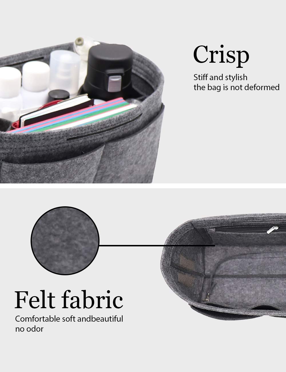 Premium Felt Purse Organizer Insert with Zipper Pockets & 2 Removable Bottle Holders - Perfect for Handbags, Totes, and Travel Accessories Organization