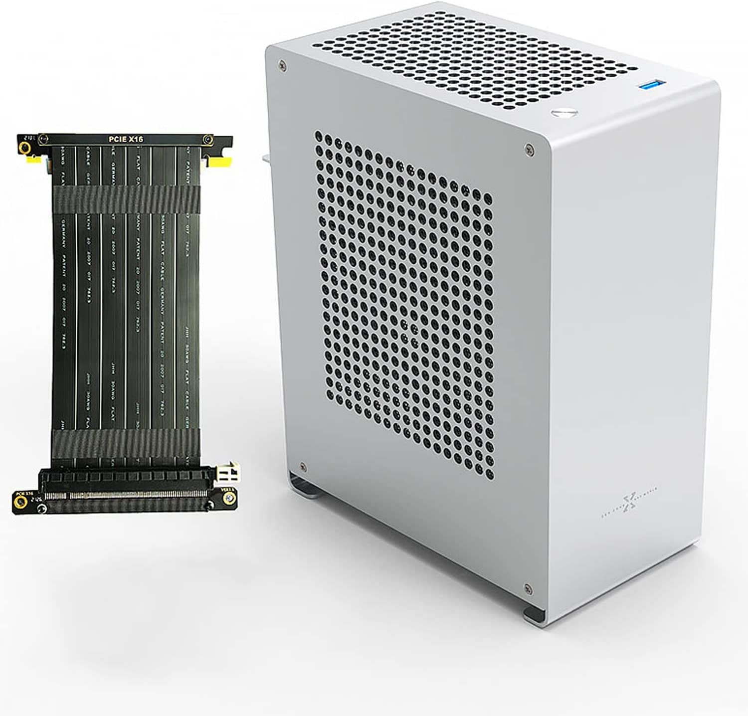 ZZAW A1P Mini-ITX PC Case - Compact Silver Aluminum Gaming Computer Chassis with 3.0 Dual Reverse PCI Riser Cable | Perfect for Small Form Factor Builds, Home Theater PCs & Space-Saving Gaming Rigs