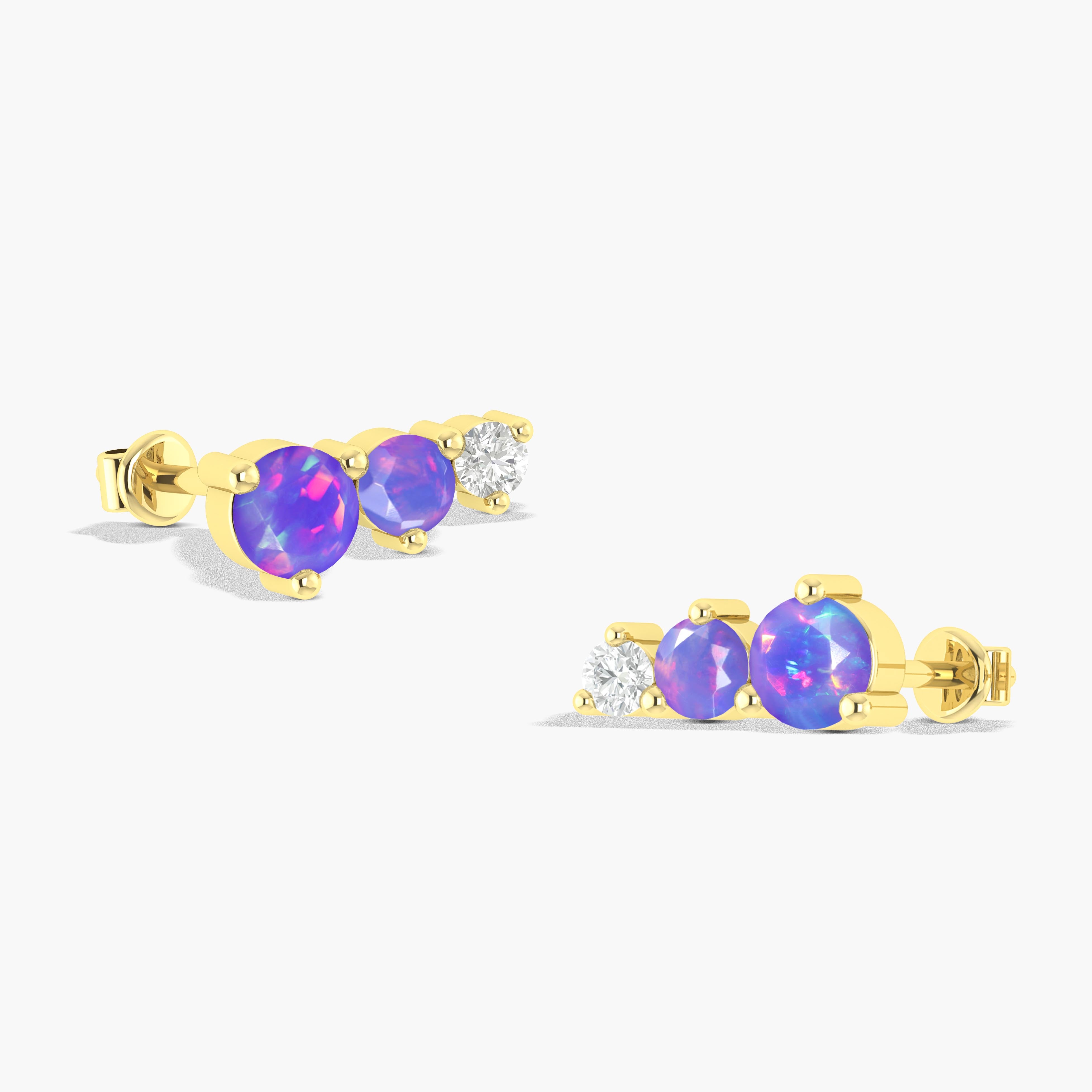 Lavender Opal Stud Earrings - 3-Piece Round Stone Earrings for Women | Perfect for Everyday Wear, Parties & Gifts