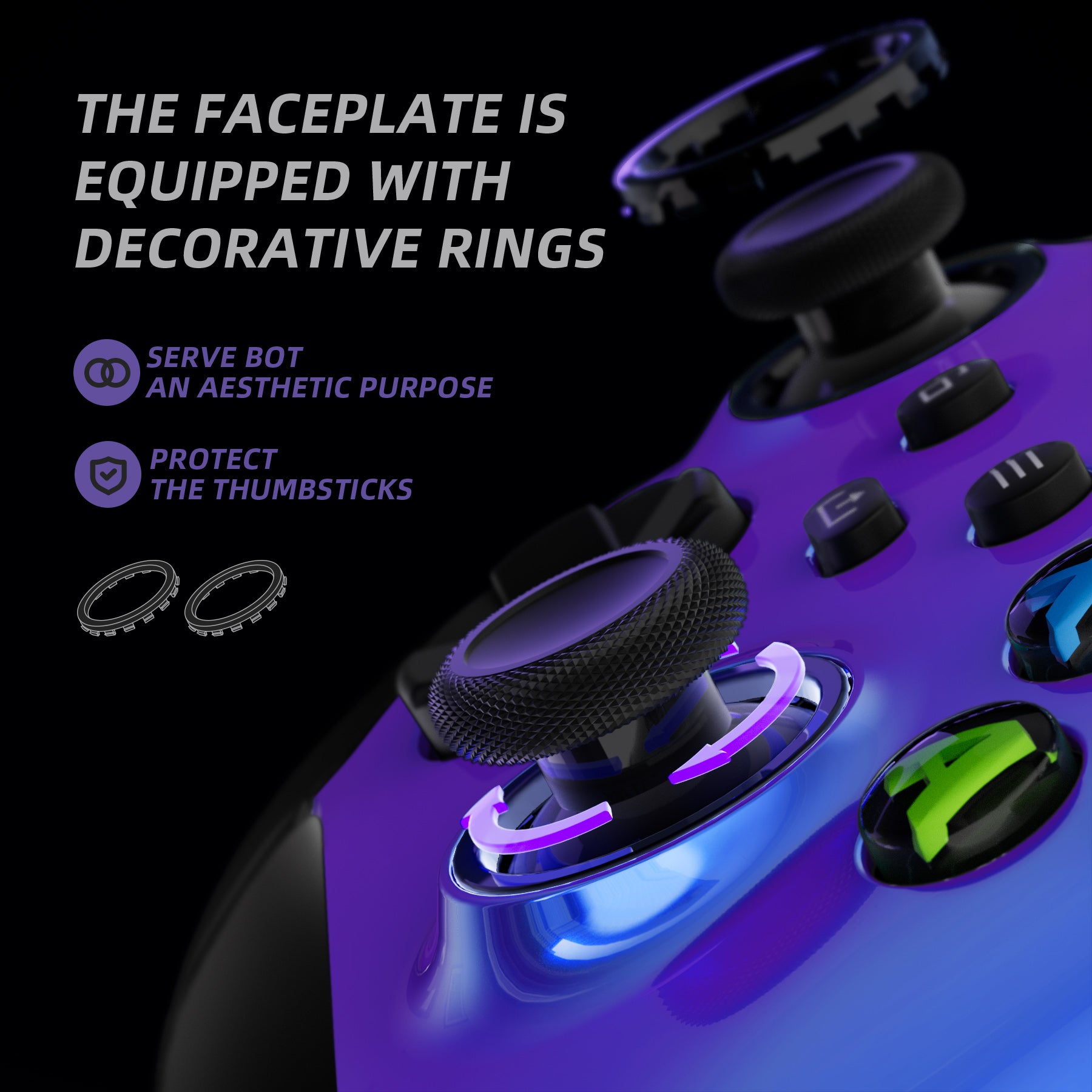 eXtremeRate ASR Version Performance Rubberized Grip Front Housing Shell with Accent Rings for Xbox Series X & S Controller - Chameleon Purple Blue | Enhanced Gaming Comfort for Long Play Sessions
